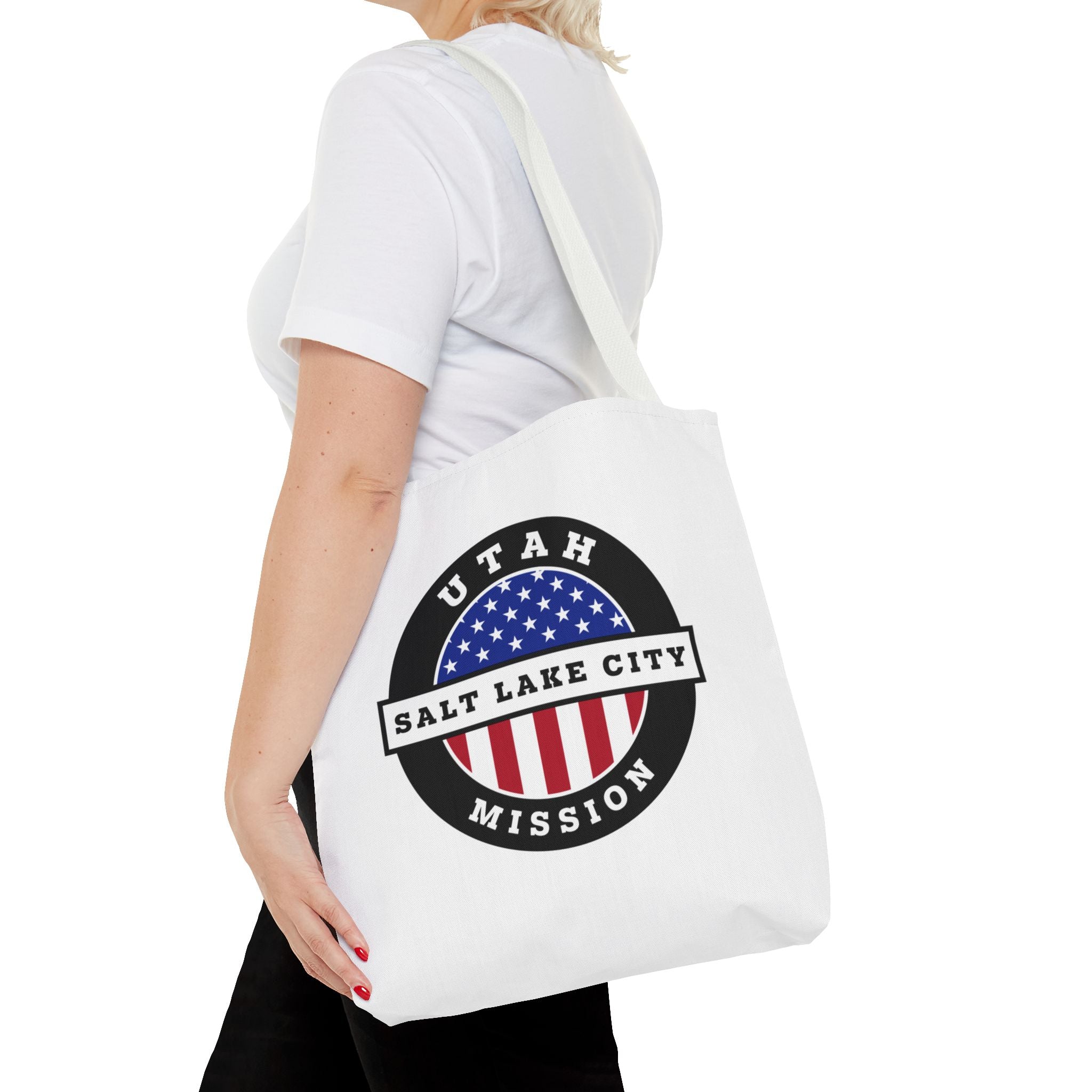 Utah Salt Lake City Mission USA Flag Logo Tote Bag White - Mission Wishlist - LDS Missionary Gift Store