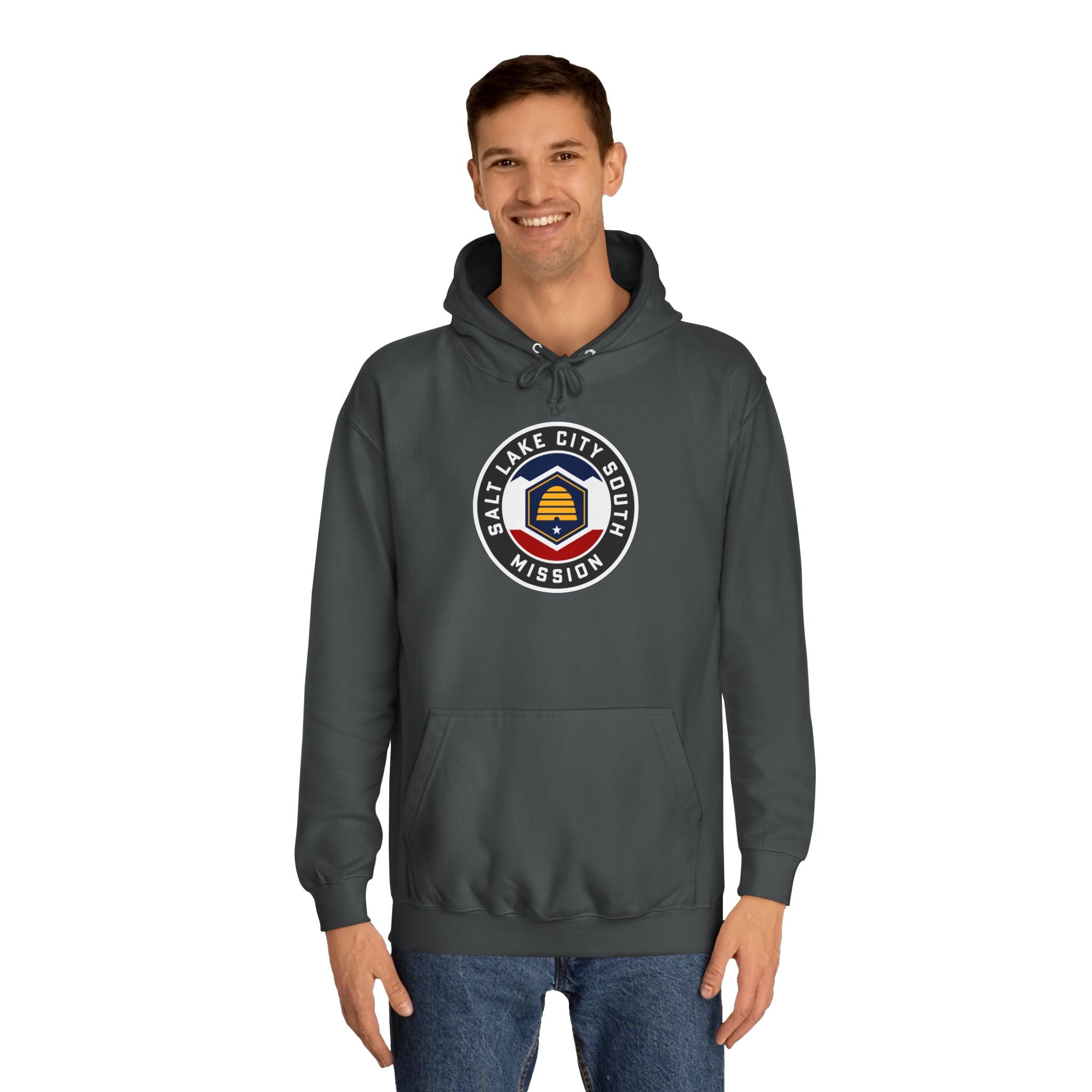 Utah Salt Lake City South Mission State Flag Logo (Black Border) College Hoodie - Mission Wishlist - LDS Missionary Gift Store