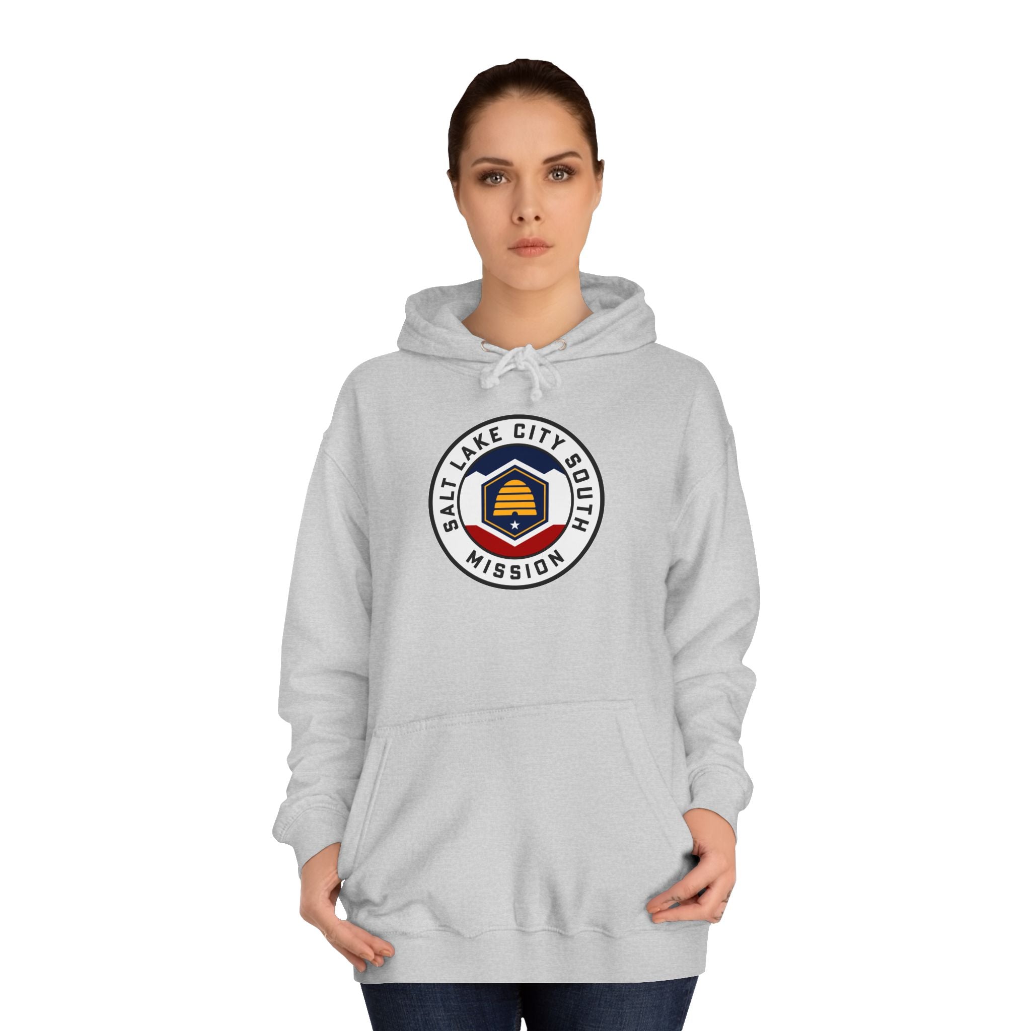 Utah Salt Lake City South Mission State Flag Logo (White Border) College Hoodie - Mission Wishlist - LDS Missionary Gift Store