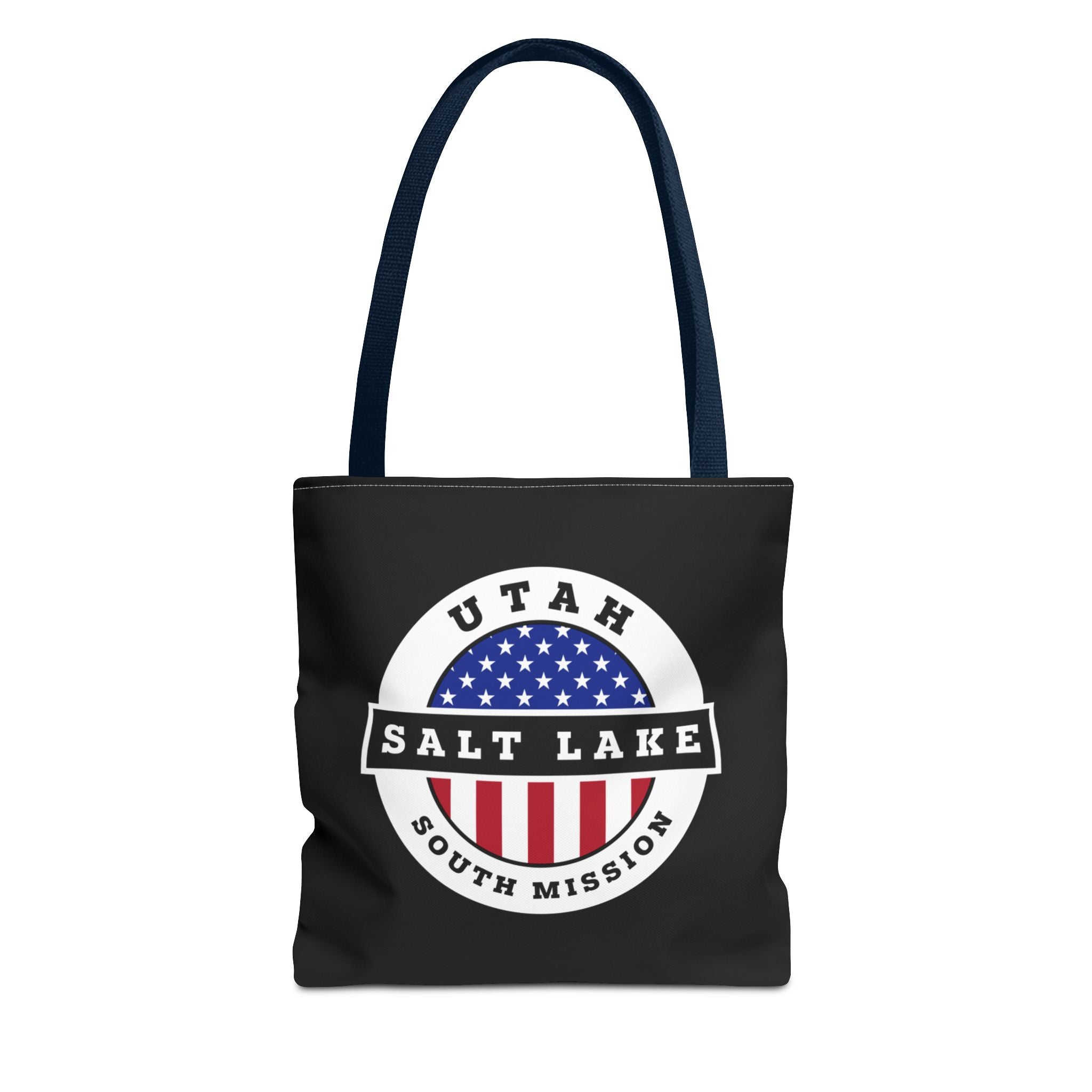 Utah Salt Lake City South Mission USA Flag Logo Tote Bag Black - Mission Wishlist - LDS Missionary Gift Store