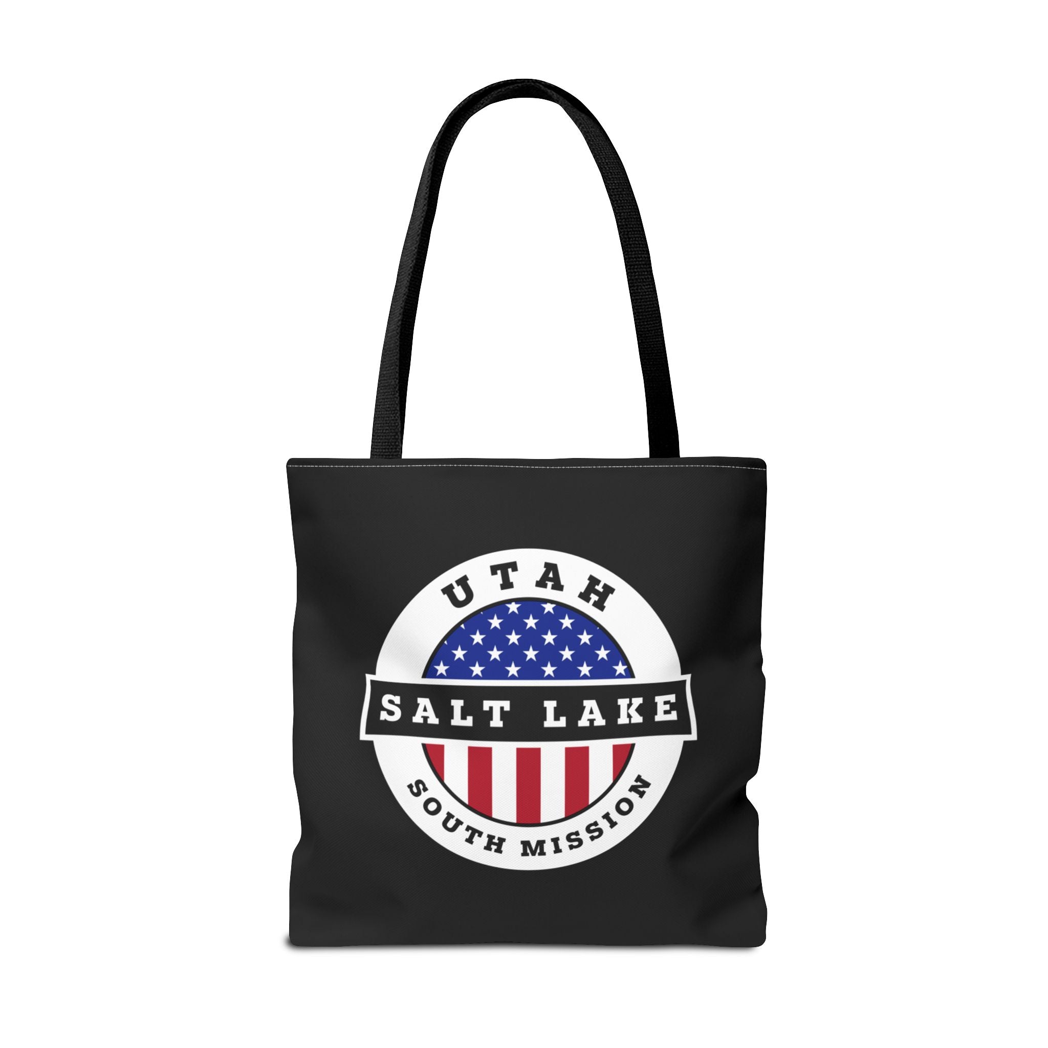Utah Salt Lake City South Mission USA Flag Logo Tote Bag Black - Mission Wishlist - LDS Missionary Gift Store