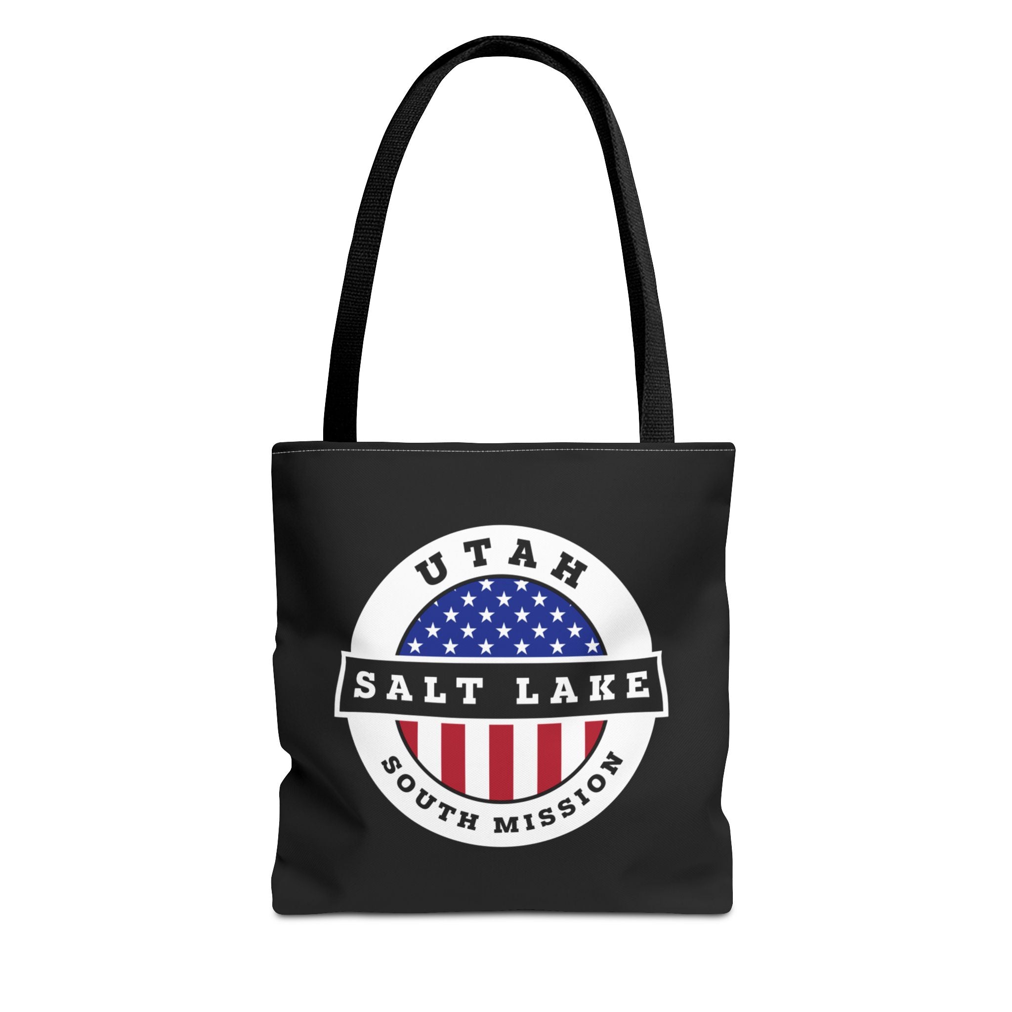 Utah Salt Lake City South Mission USA Flag Logo Tote Bag Black - Mission Wishlist - LDS Missionary Gift Store