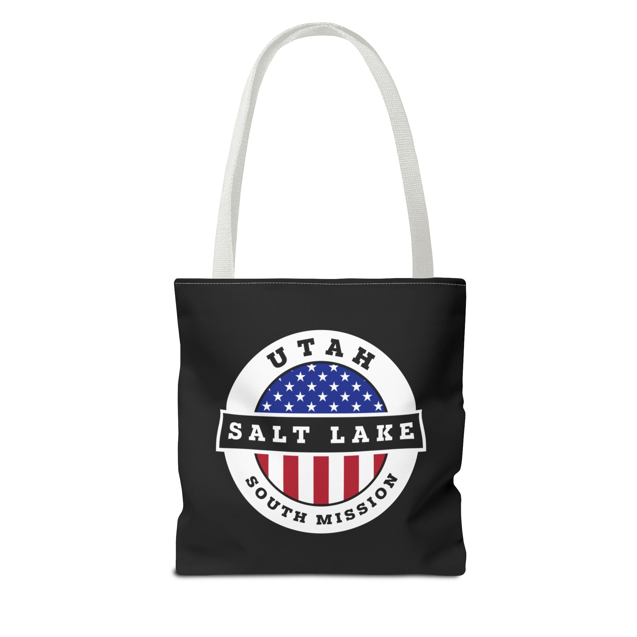 Utah Salt Lake City South Mission USA Flag Logo Tote Bag Black - Mission Wishlist - LDS Missionary Gift Store