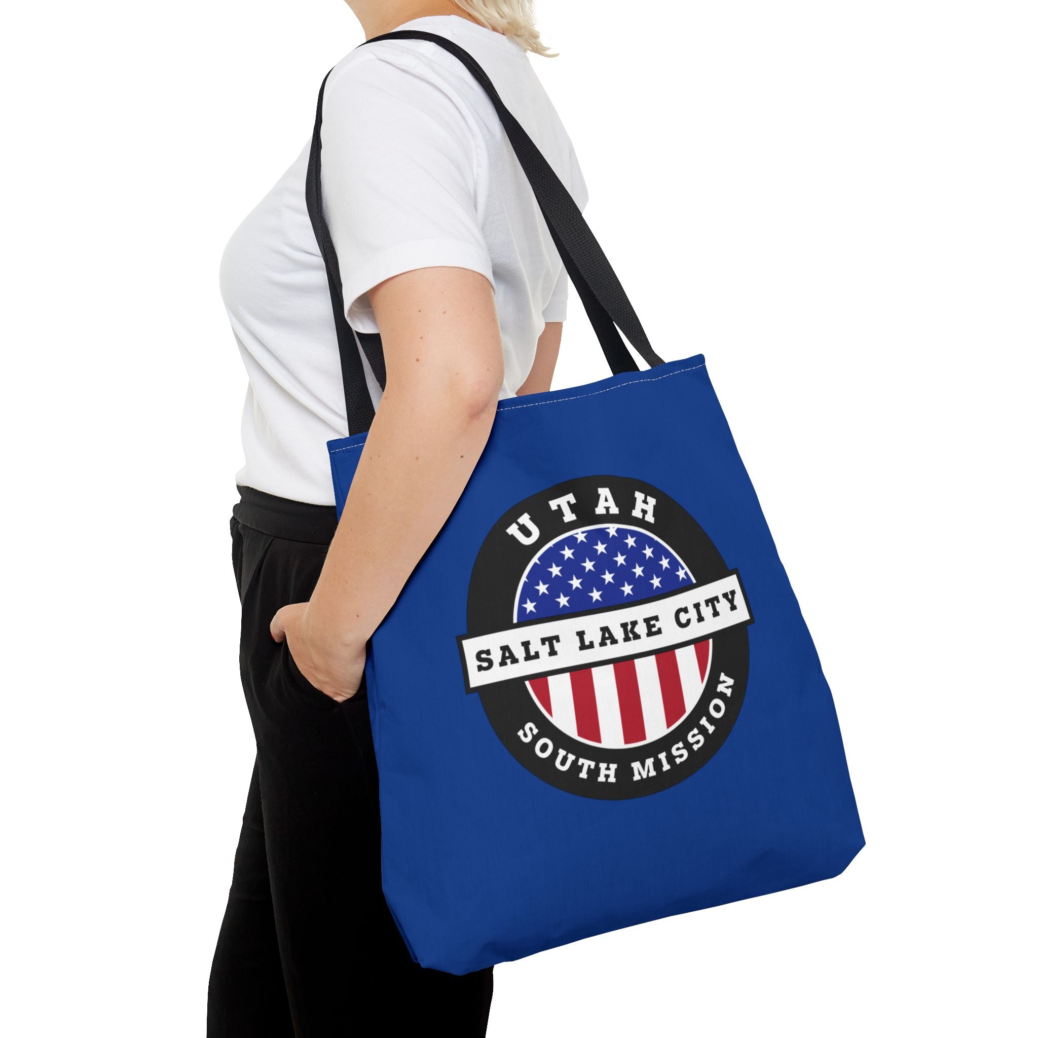 Utah Salt Lake City South Mission USA Flag Logo Tote Bag Blue - Mission Wishlist - LDS Missionary Gift Store