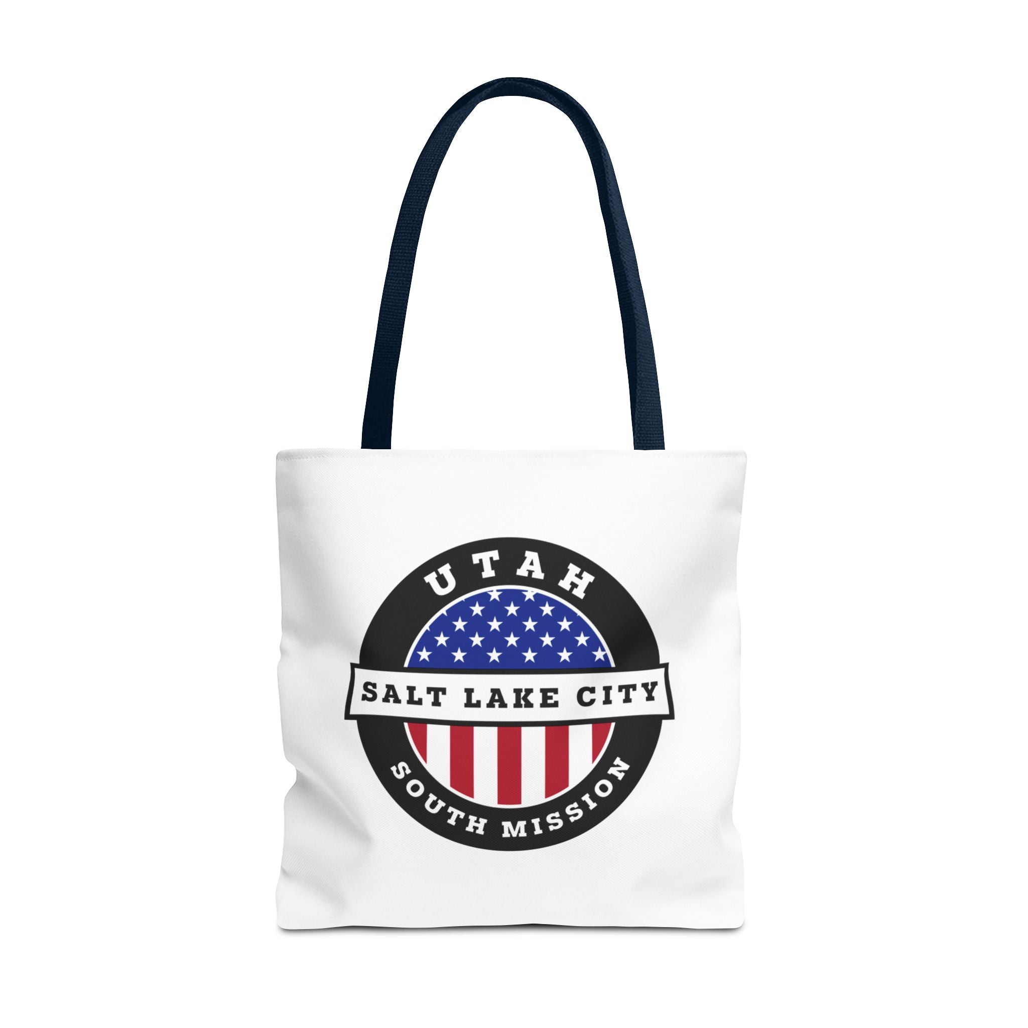 Utah Salt Lake City South Mission USA Flag Logo Tote Bag White - Mission Wishlist - LDS Missionary Gift Store