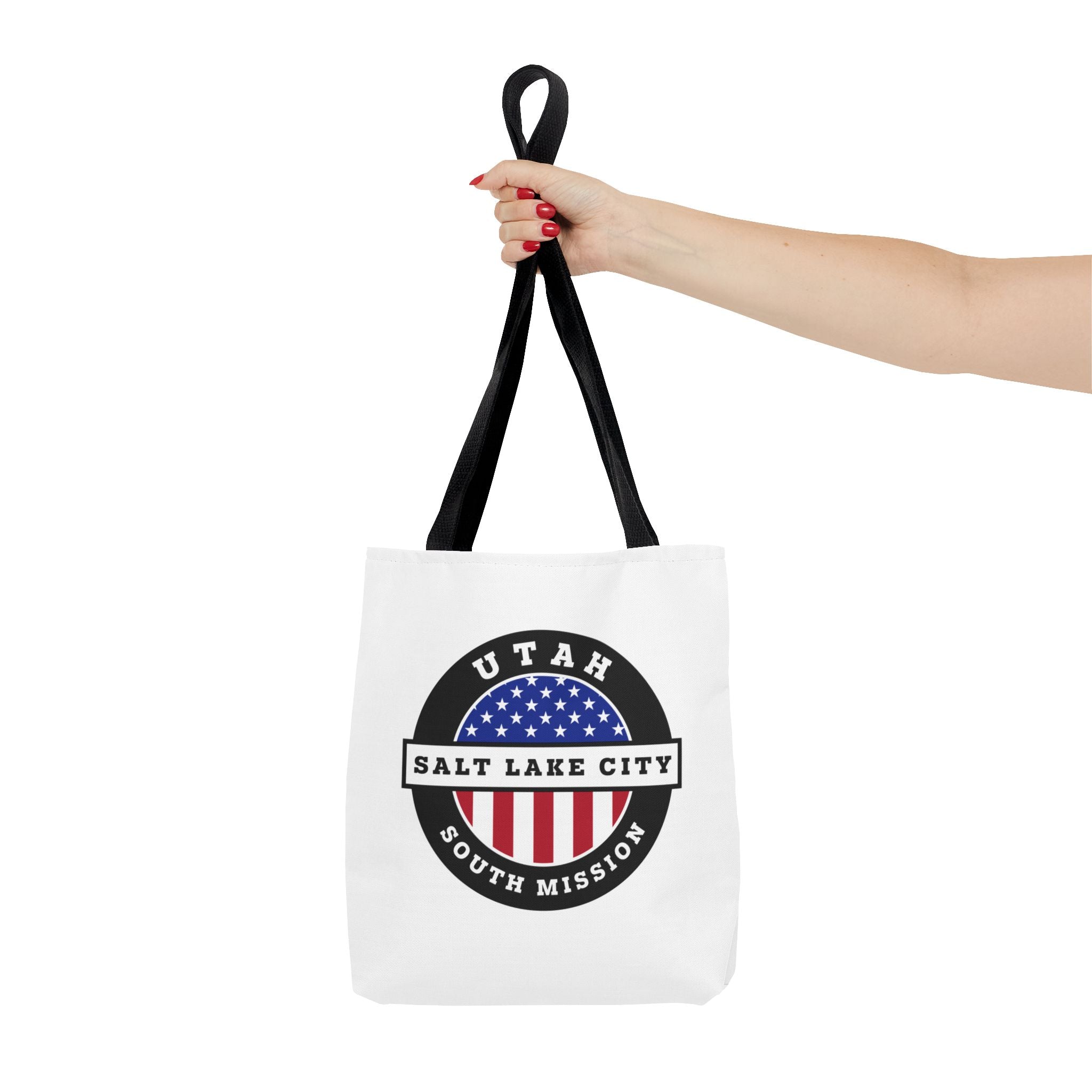 Utah Salt Lake City South Mission USA Flag Logo Tote Bag White - Mission Wishlist - LDS Missionary Gift Store