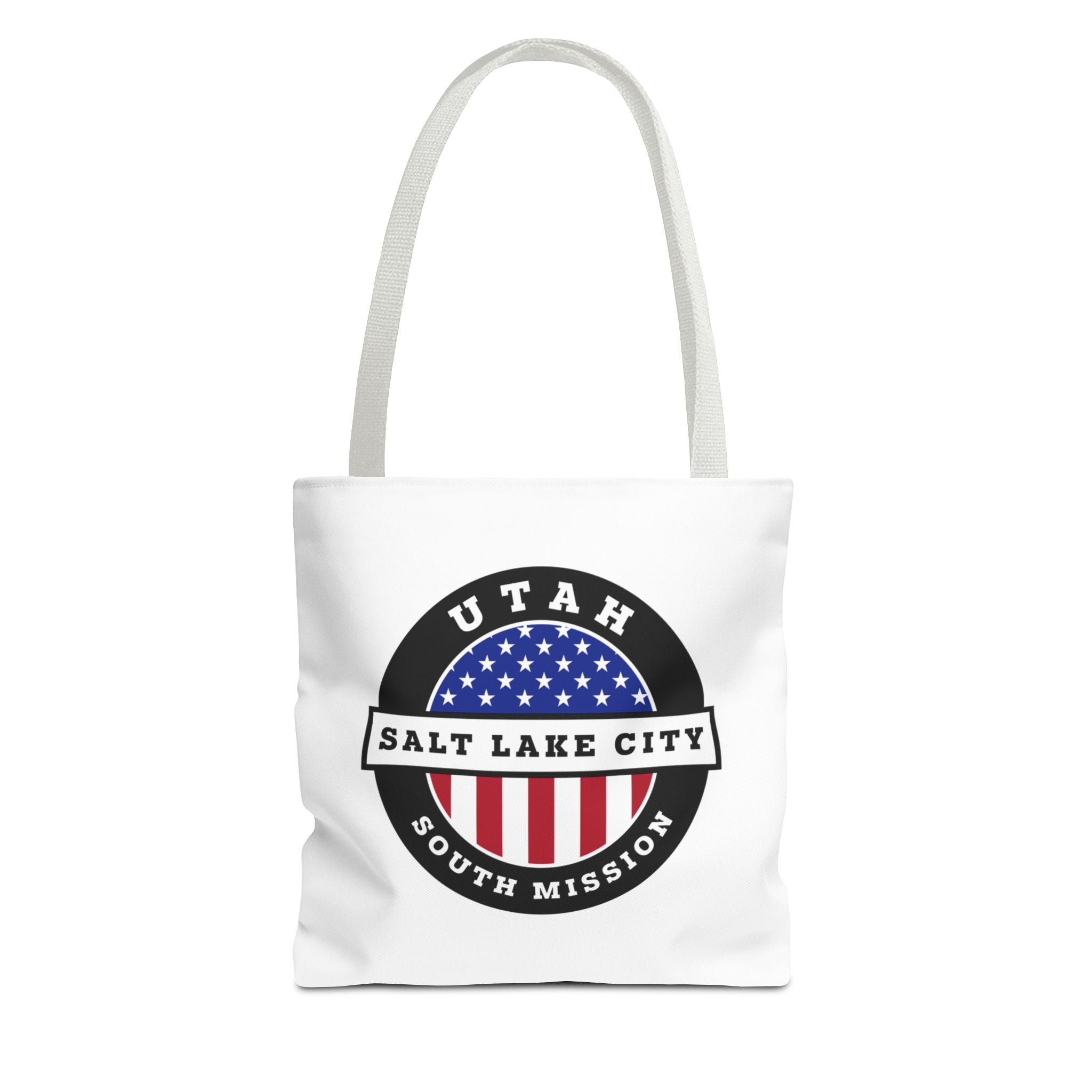 Utah Salt Lake City South Mission USA Flag Logo Tote Bag White - Mission Wishlist - LDS Missionary Gift Store