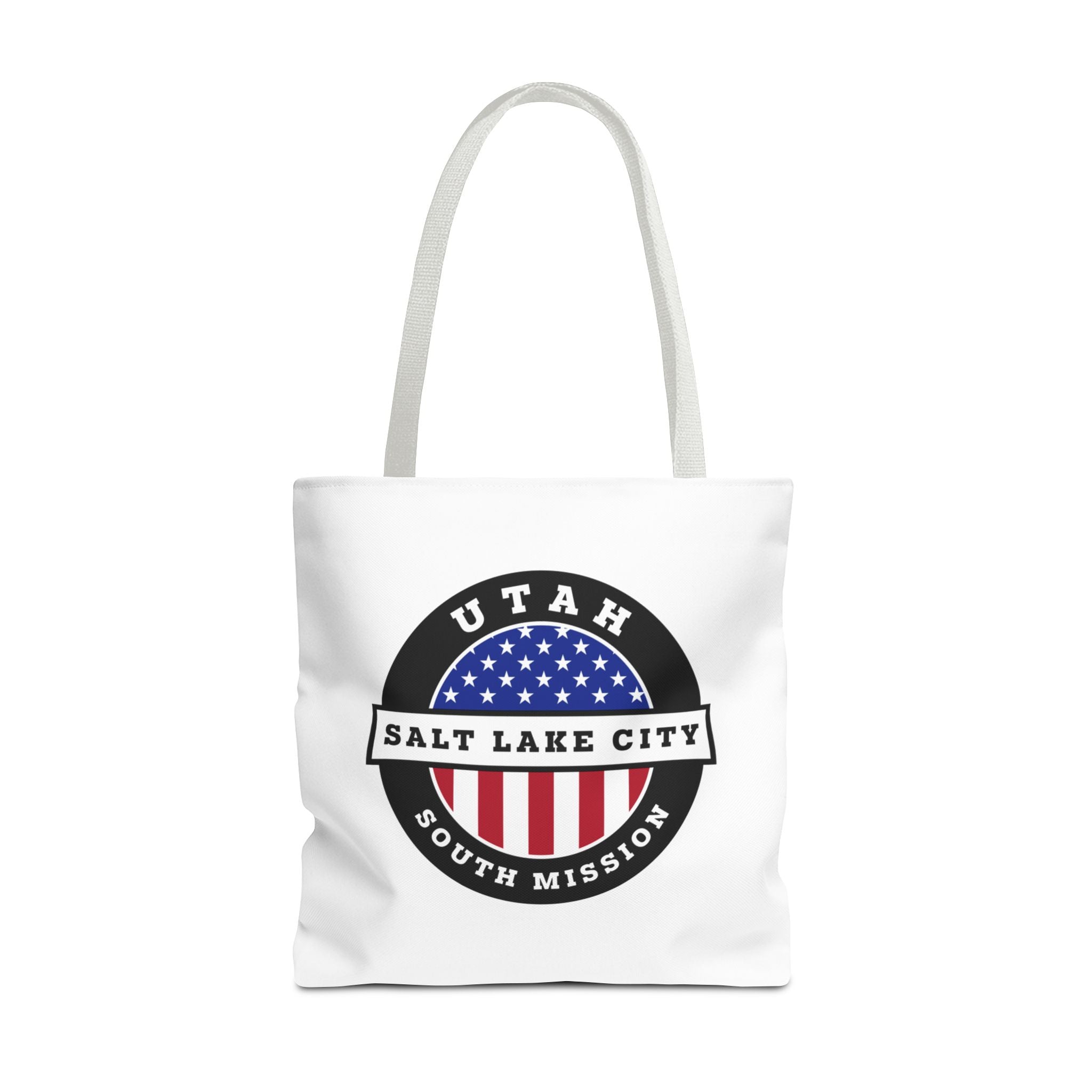Utah Salt Lake City South Mission USA Flag Logo Tote Bag White - Mission Wishlist - LDS Missionary Gift Store