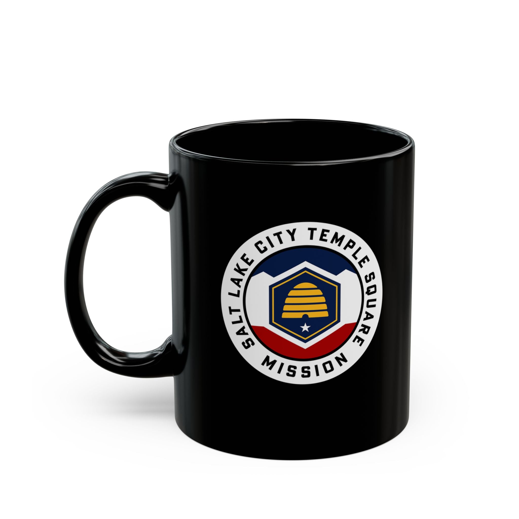 Utah Salt Lake City Temple Square Mission State Flag Logo Ceramic Mug Black Name - Mission Wishlist - LDS Missionary Gift Store