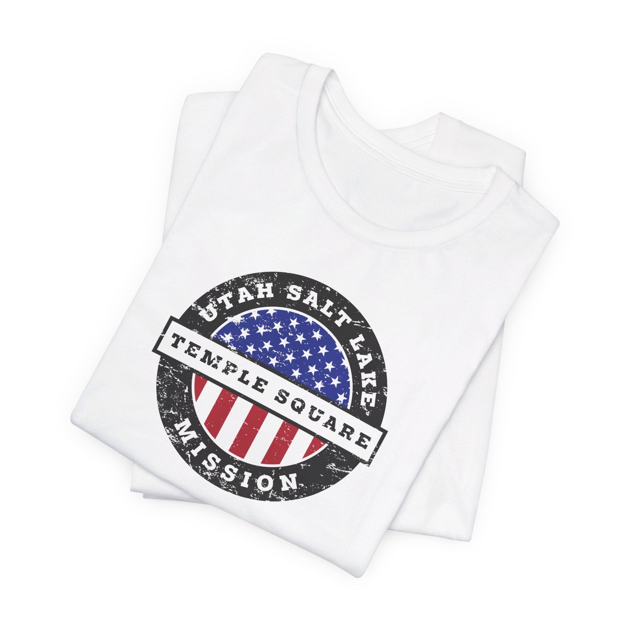 Utah Salt Lake City Temple Square Mission Vintage Circular USA Flag T-Shirt - Mission Wishlist - LDS Missionary Gift Store
