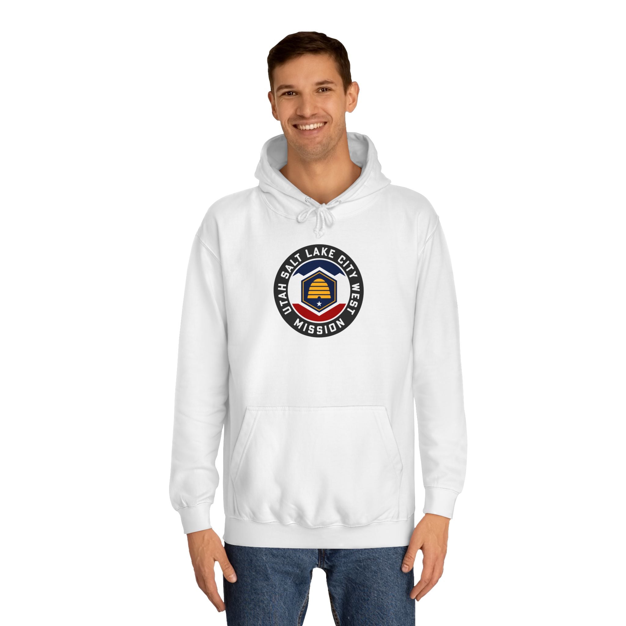Utah Salt Lake City West Mission State Flag Logo (Black Border) College Hoodie - Mission Wishlist - LDS Missionary Gift Store