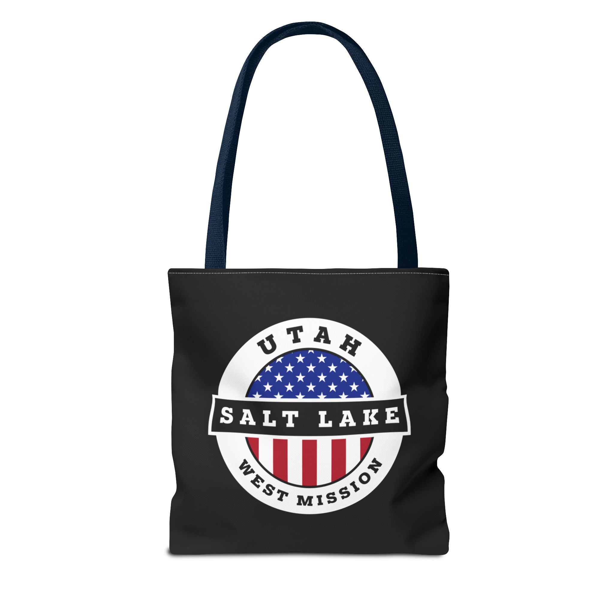 Utah Salt Lake City West Mission USA Flag Logo Tote Bag Black - Mission Wishlist - LDS Missionary Gift Store