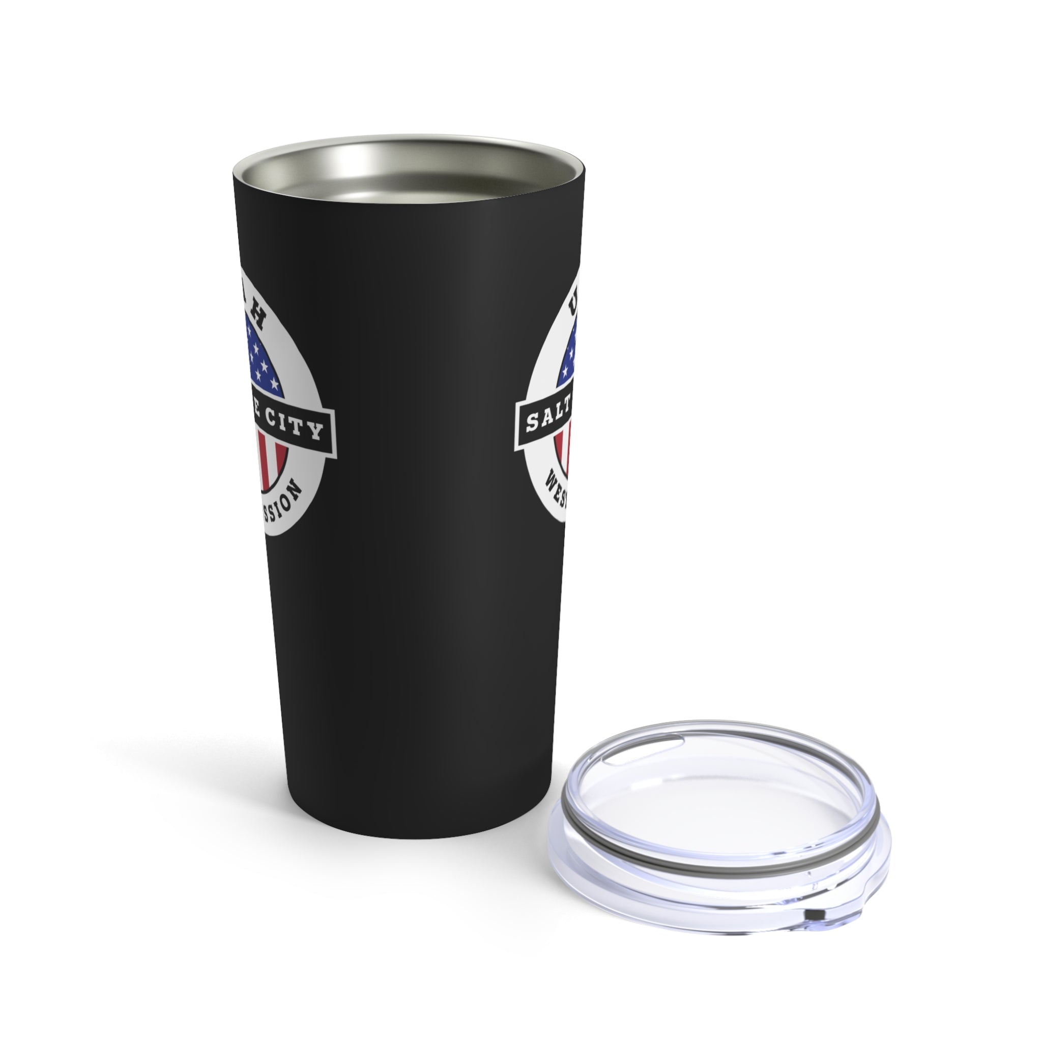 Utah Salt Lake City West Mission USA Flag Logo Tumbler 20oz Black - Mission Wishlist - LDS Missionary Gift Store