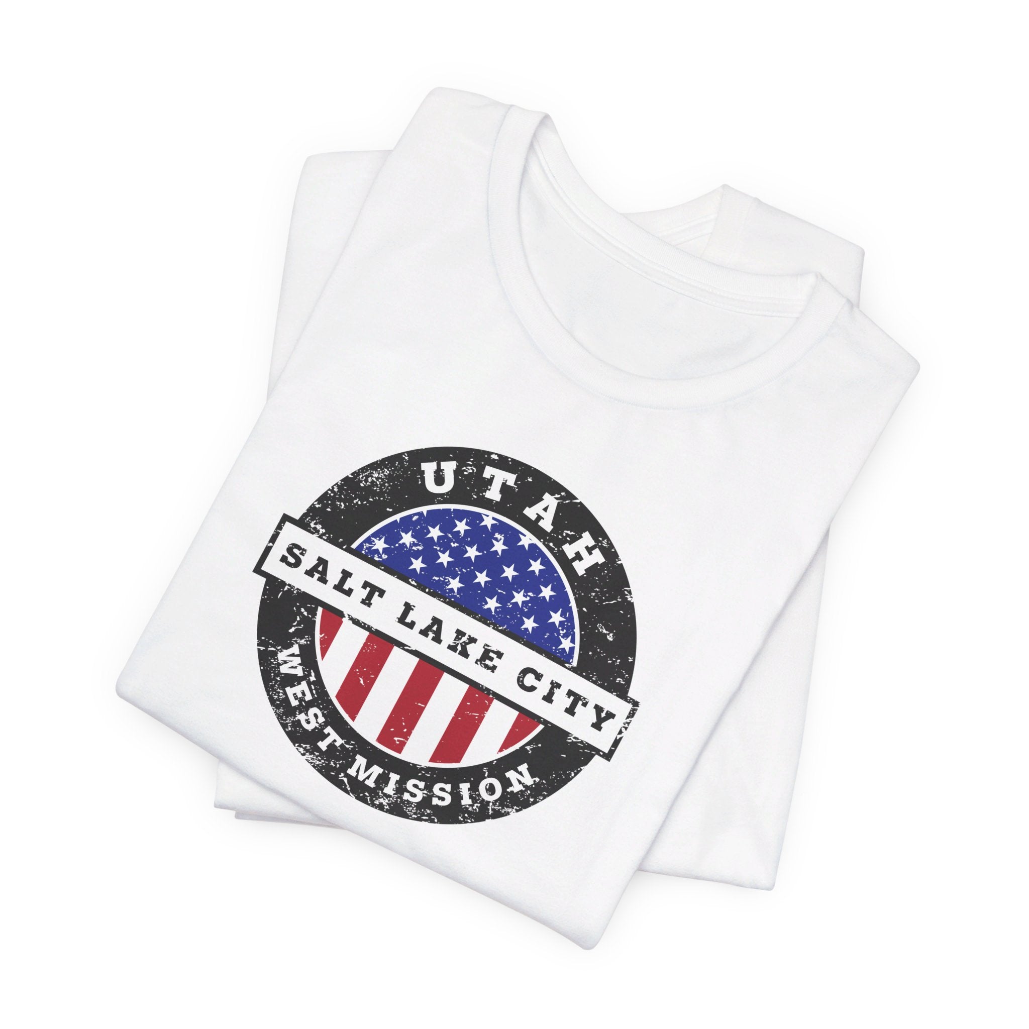 Utah Salt Lake City West Mission Vintage Circular USA Flag T-Shirt - Mission Wishlist - LDS Missionary Gift Store
