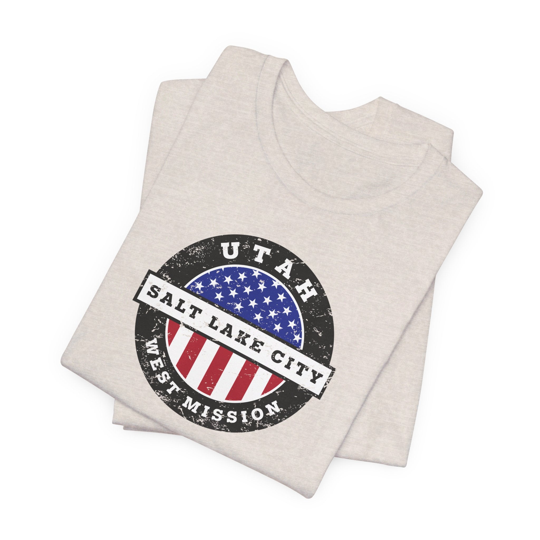 Utah Salt Lake City West Mission Vintage Circular USA Flag T-Shirt - Mission Wishlist - LDS Missionary Gift Store