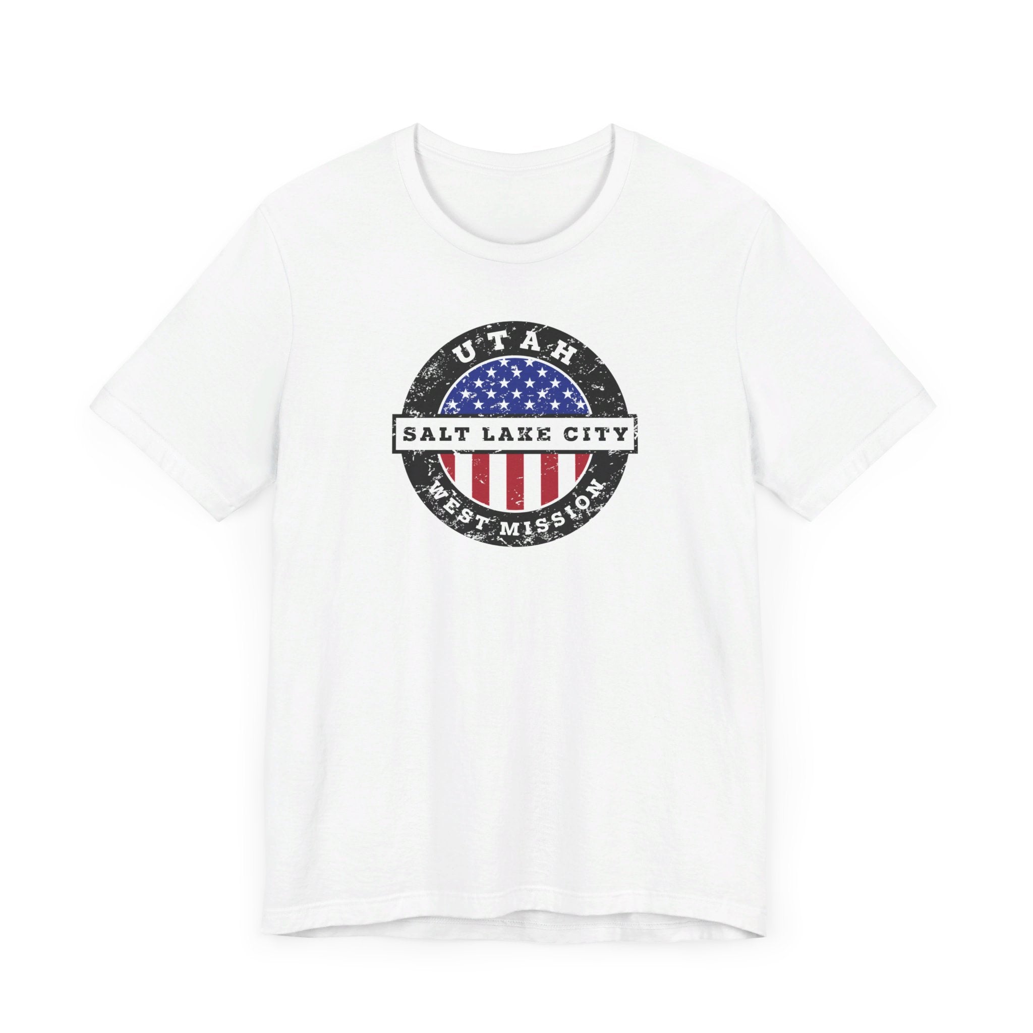 Utah Salt Lake City West Mission Vintage Circular USA Flag T-Shirt - Mission Wishlist - LDS Missionary Gift Store