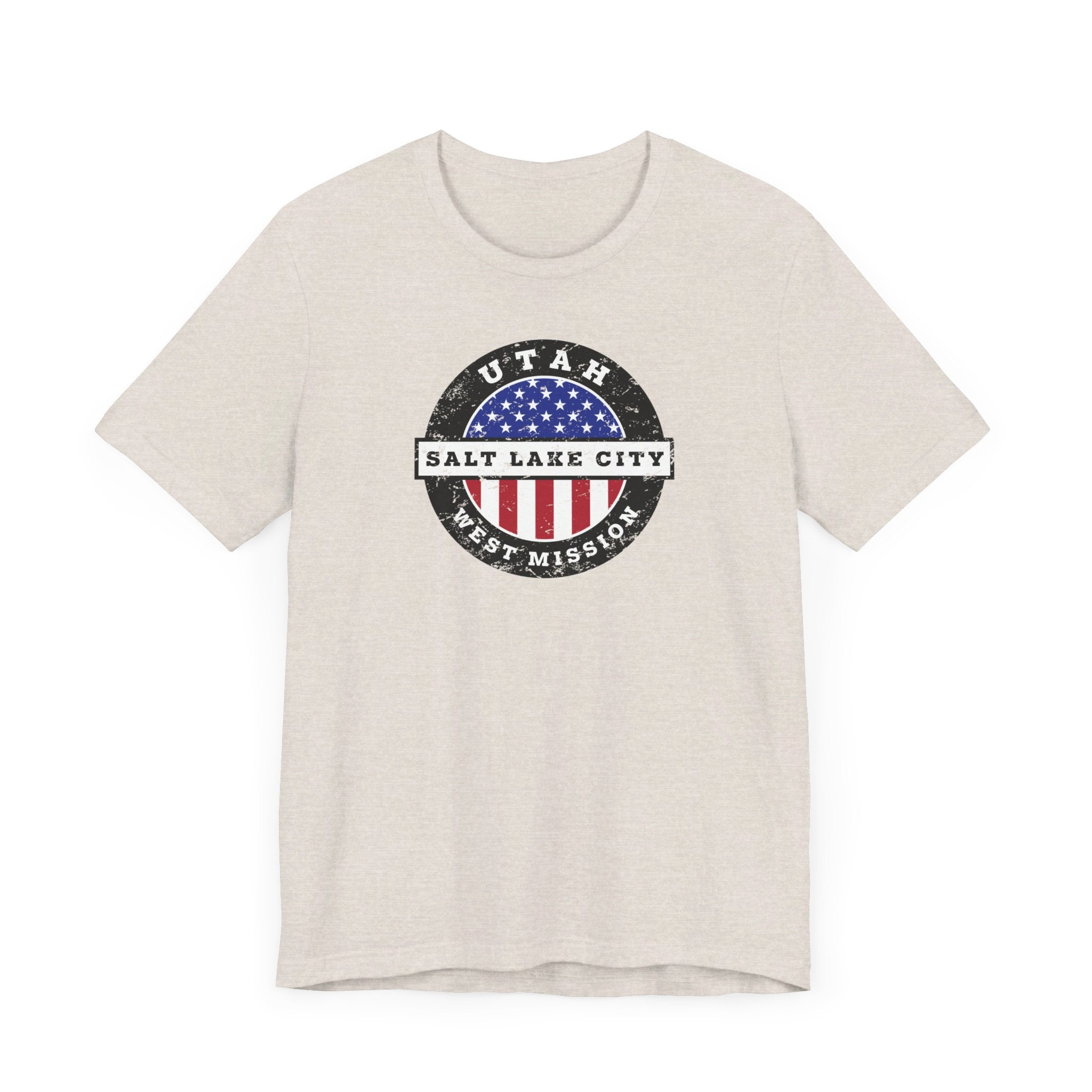 Utah Salt Lake City West Mission Vintage Circular USA Flag T-Shirt - Mission Wishlist - LDS Missionary Gift Store