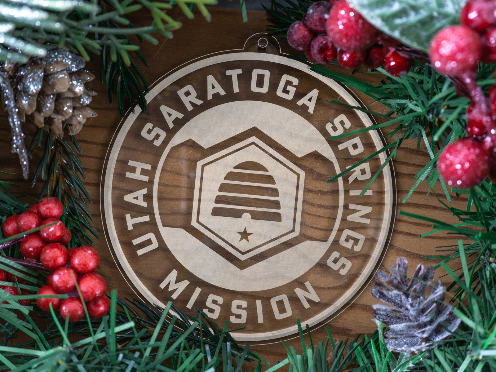 LDS Utah Saratoga Springs Mission Christmas Ornament with Christmas Decorations