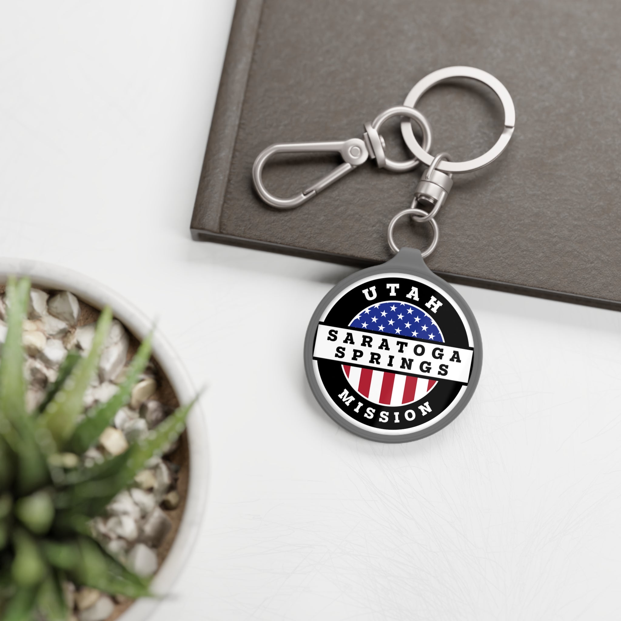 Utah Saratoga Springs Mission Circle Flag Key Tag - Latter-Day Saint LDS Missionary Gift - Book of Mormon