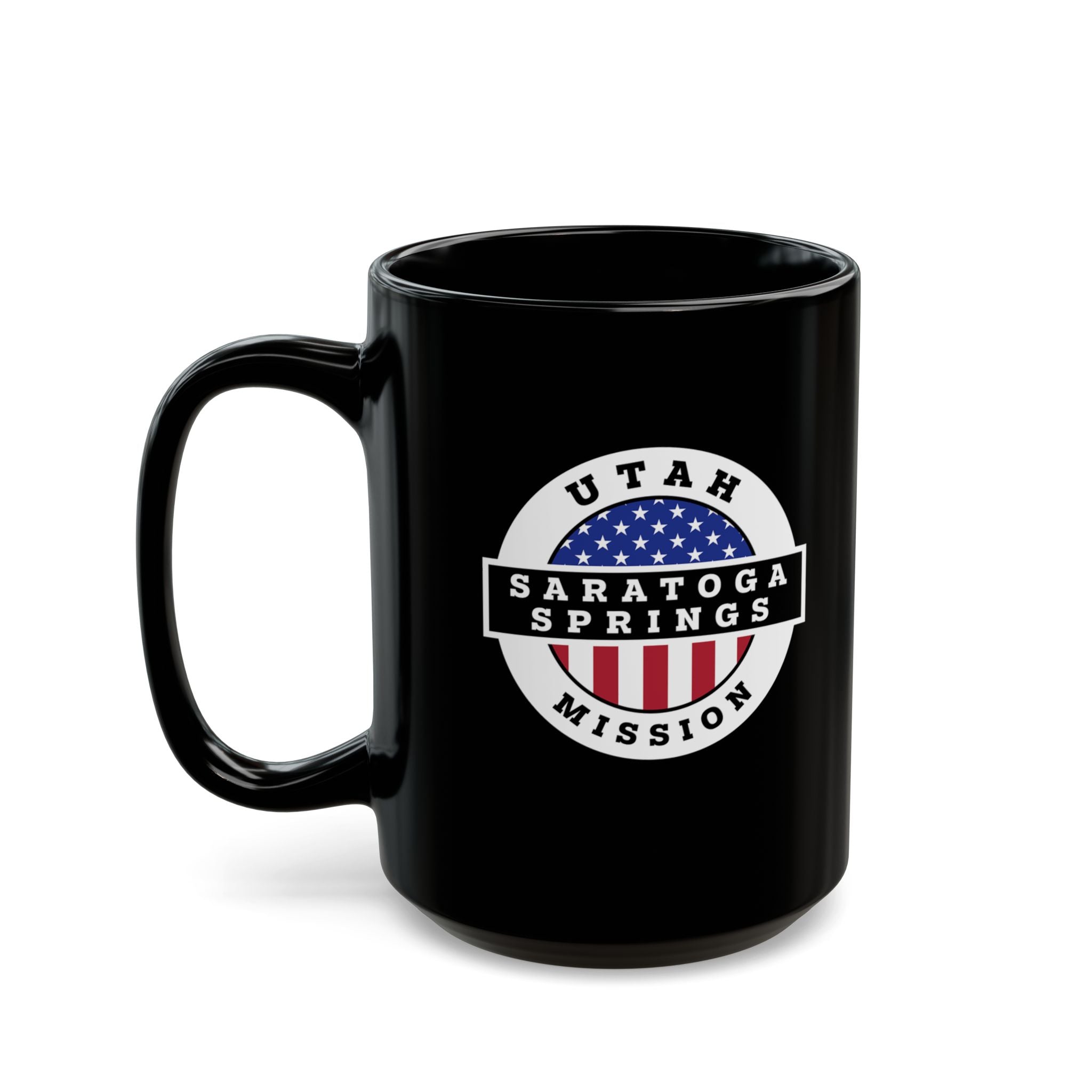 Utah Saratoga Springs Mission Circular Flag Black Ceramic Mug - Latter-Day Saint LDS Missionary Gift - Book of Mormon