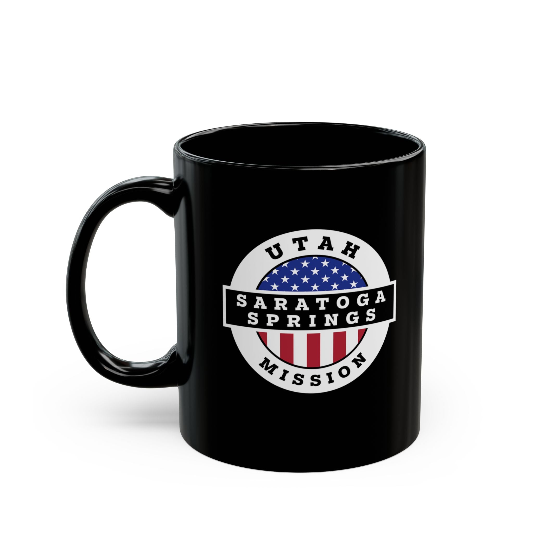 Utah Saratoga Springs Mission Circular Flag Black Ceramic Mug - Latter-Day Saint LDS Missionary Gift - Book of Mormon