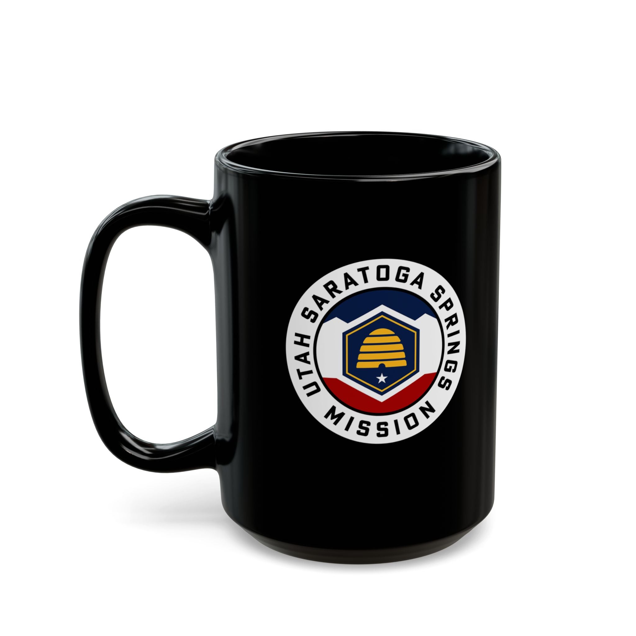Utah Saratoga Springs Mission State Flag Logo Ceramic Mug Black Name - Mission Wishlist - LDS Missionary Gift Store