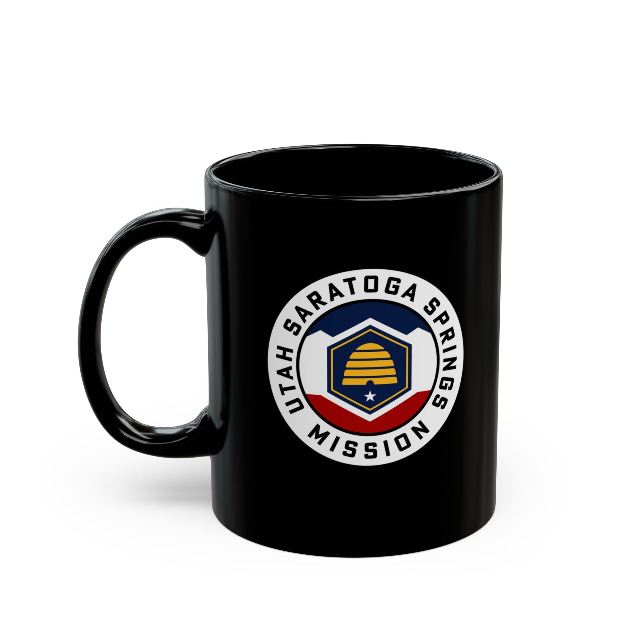 Utah Saratoga Springs Mission State Flag Logo Ceramic Mug Black Name - Mission Wishlist - LDS Missionary Gift Store