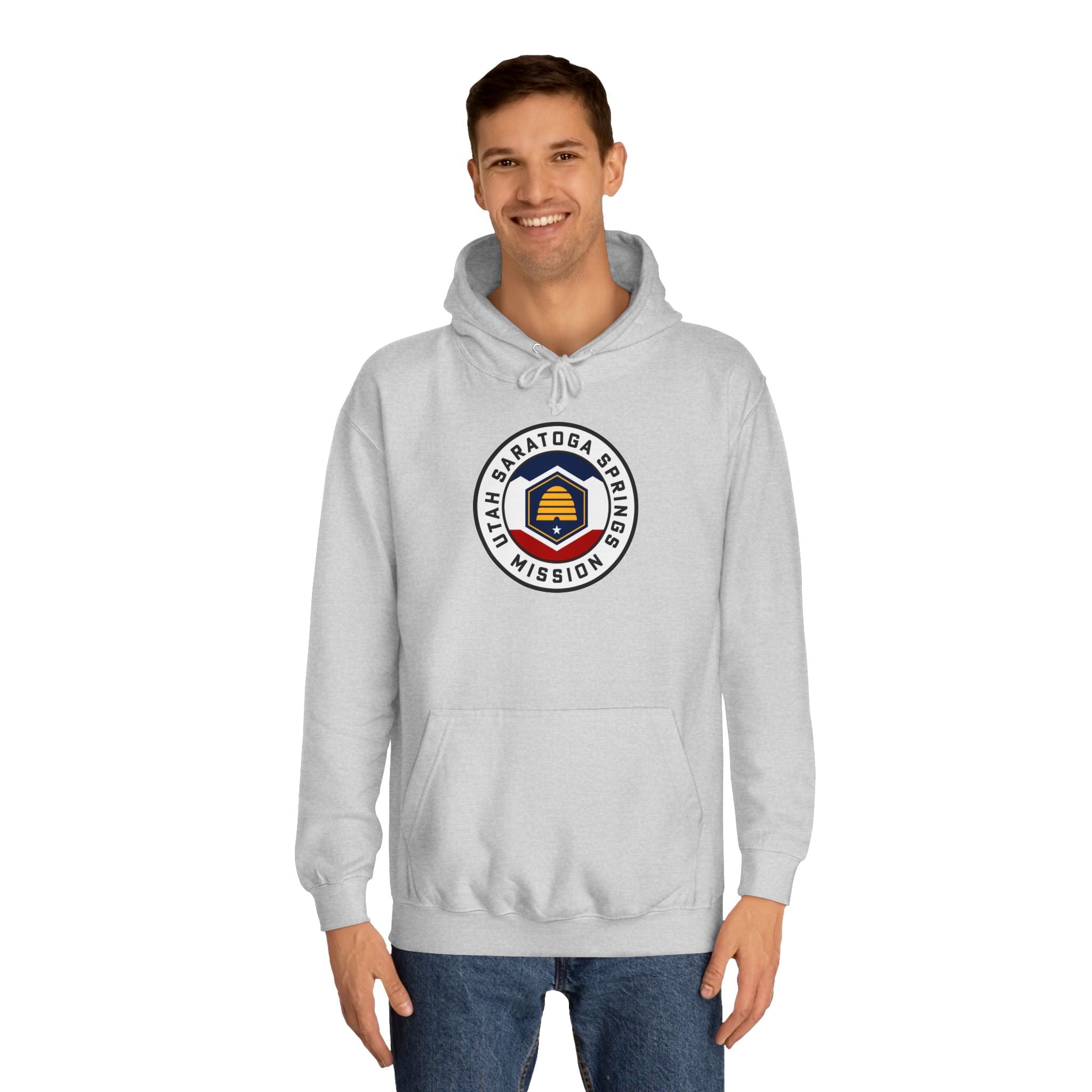 Utah Saratoga Springs Mission State Flag Logo (White Border) College Hoodie - Mission Wishlist - LDS Missionary Gift Store