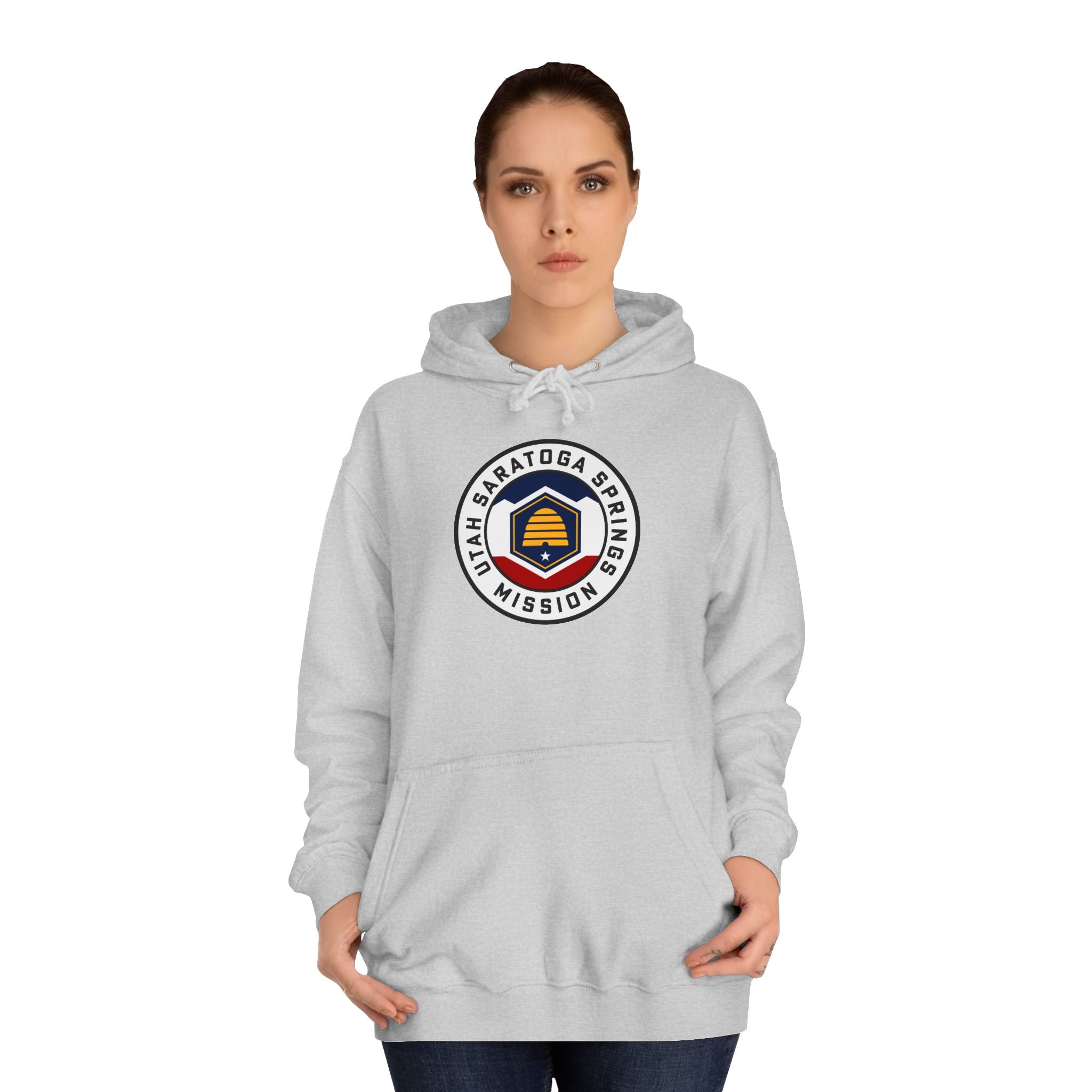 Utah Saratoga Springs Mission State Flag Logo (White Border) College Hoodie - Mission Wishlist - LDS Missionary Gift Store