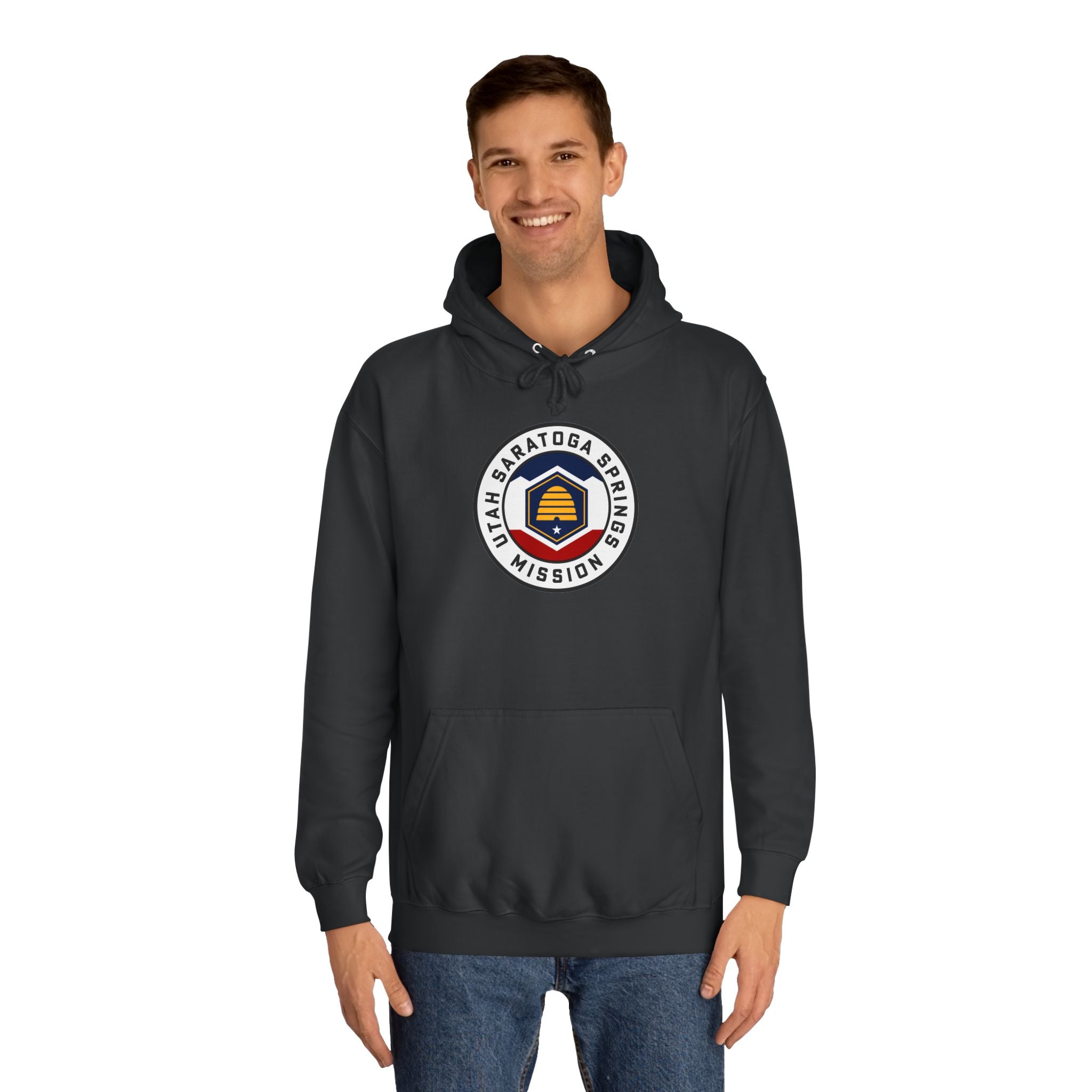 Utah Saratoga Springs Mission State Flag Logo (White Border) College Hoodie - Mission Wishlist - LDS Missionary Gift Store
