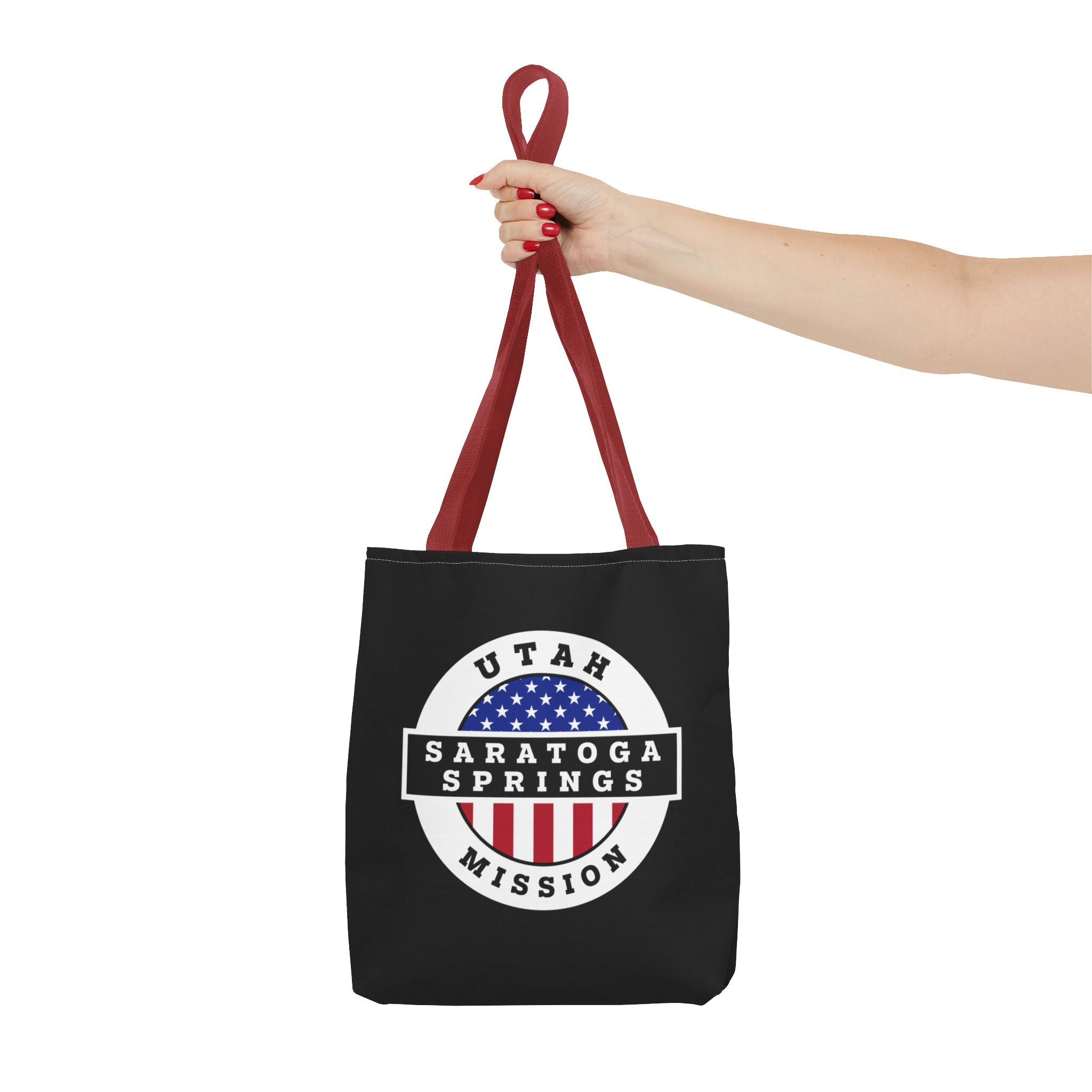 Utah Saratoga Springs Mission USA Flag Logo Tote Bag Black - Mission Wishlist - LDS Missionary Gift Store