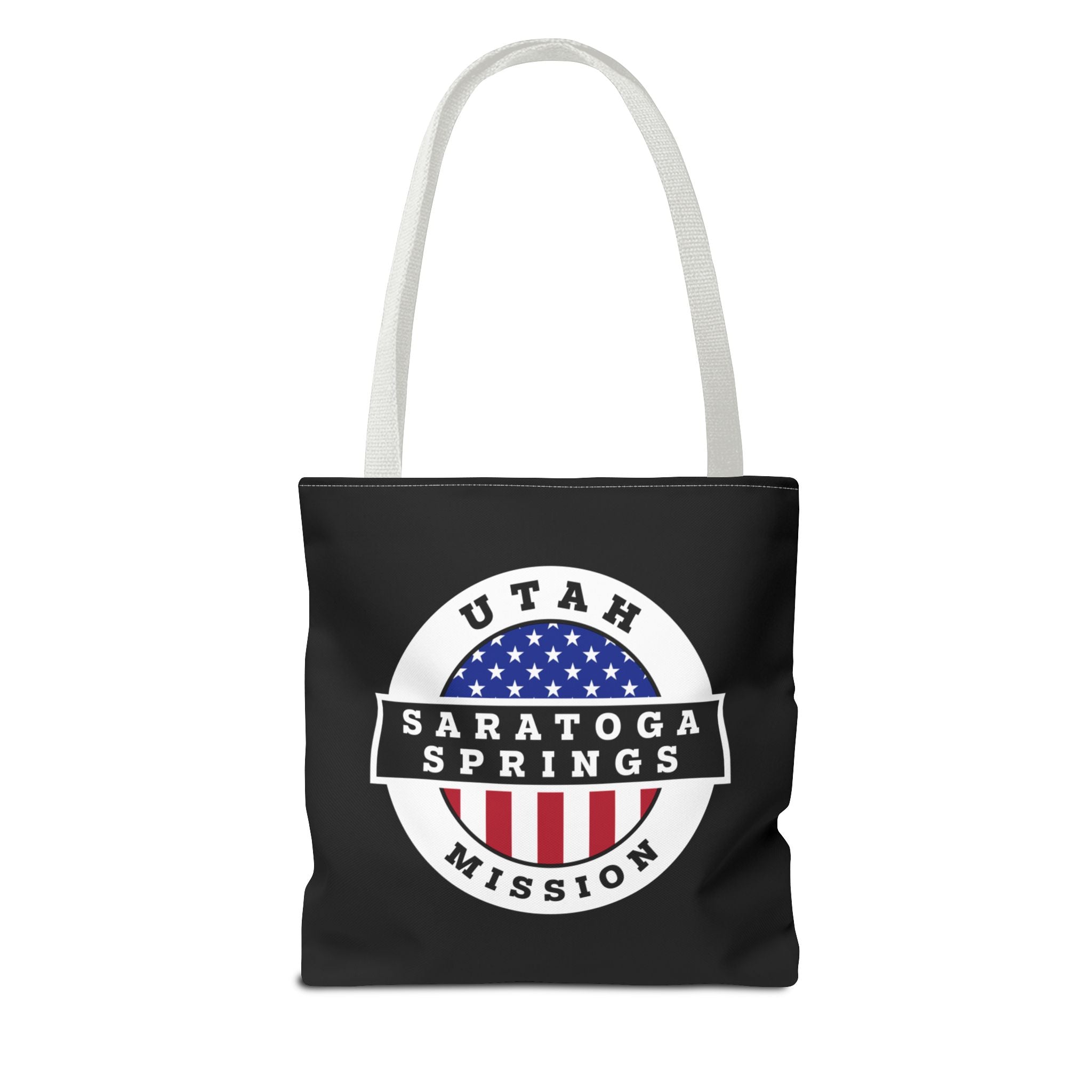 Utah Saratoga Springs Mission USA Flag Logo Tote Bag Black - Mission Wishlist - LDS Missionary Gift Store