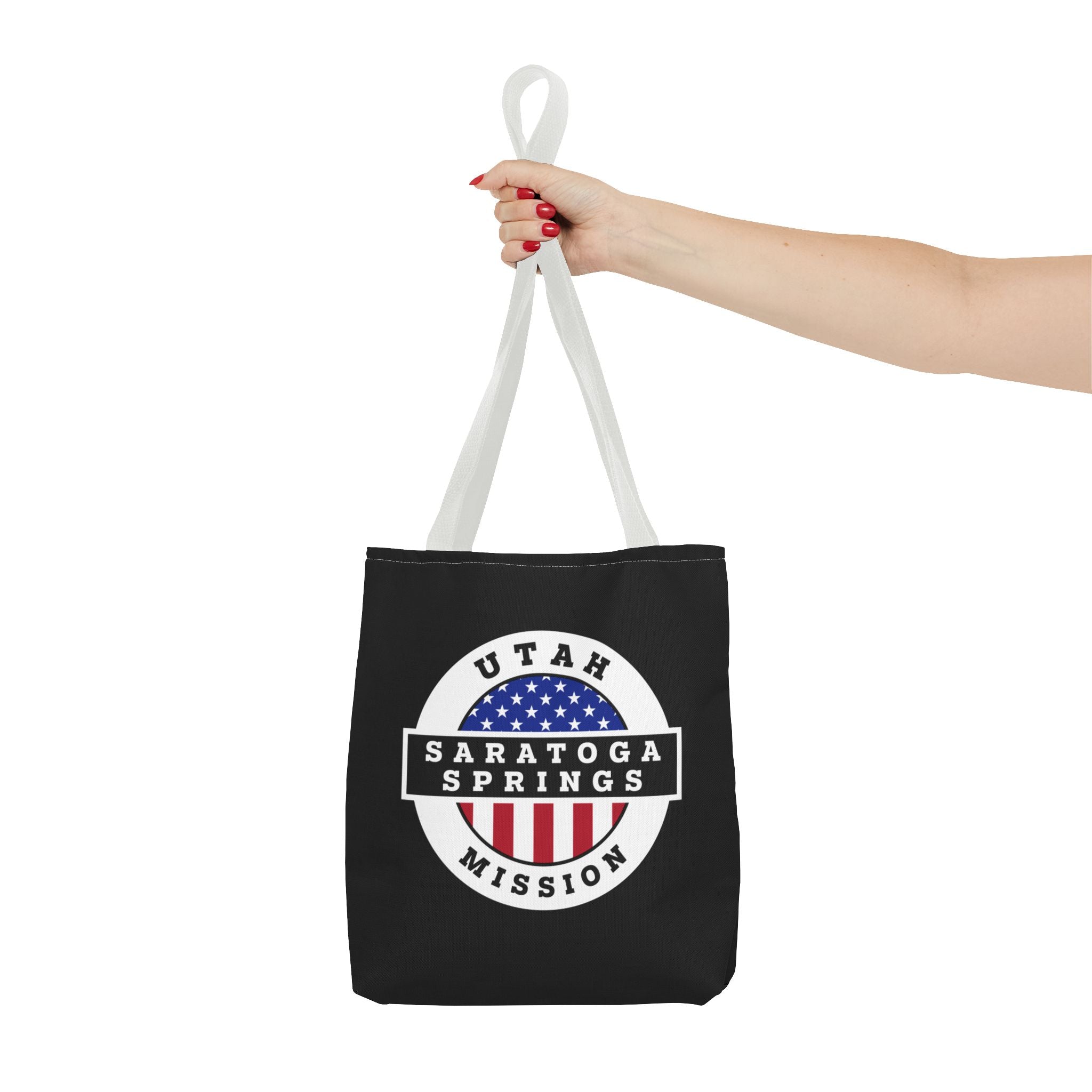 Utah Saratoga Springs Mission USA Flag Logo Tote Bag Black - Mission Wishlist - LDS Missionary Gift Store