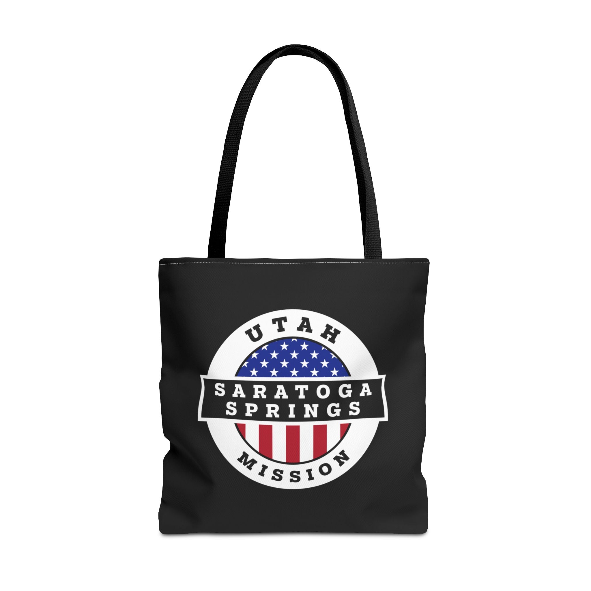 Utah Saratoga Springs Mission USA Flag Logo Tote Bag Black - Mission Wishlist - LDS Missionary Gift Store