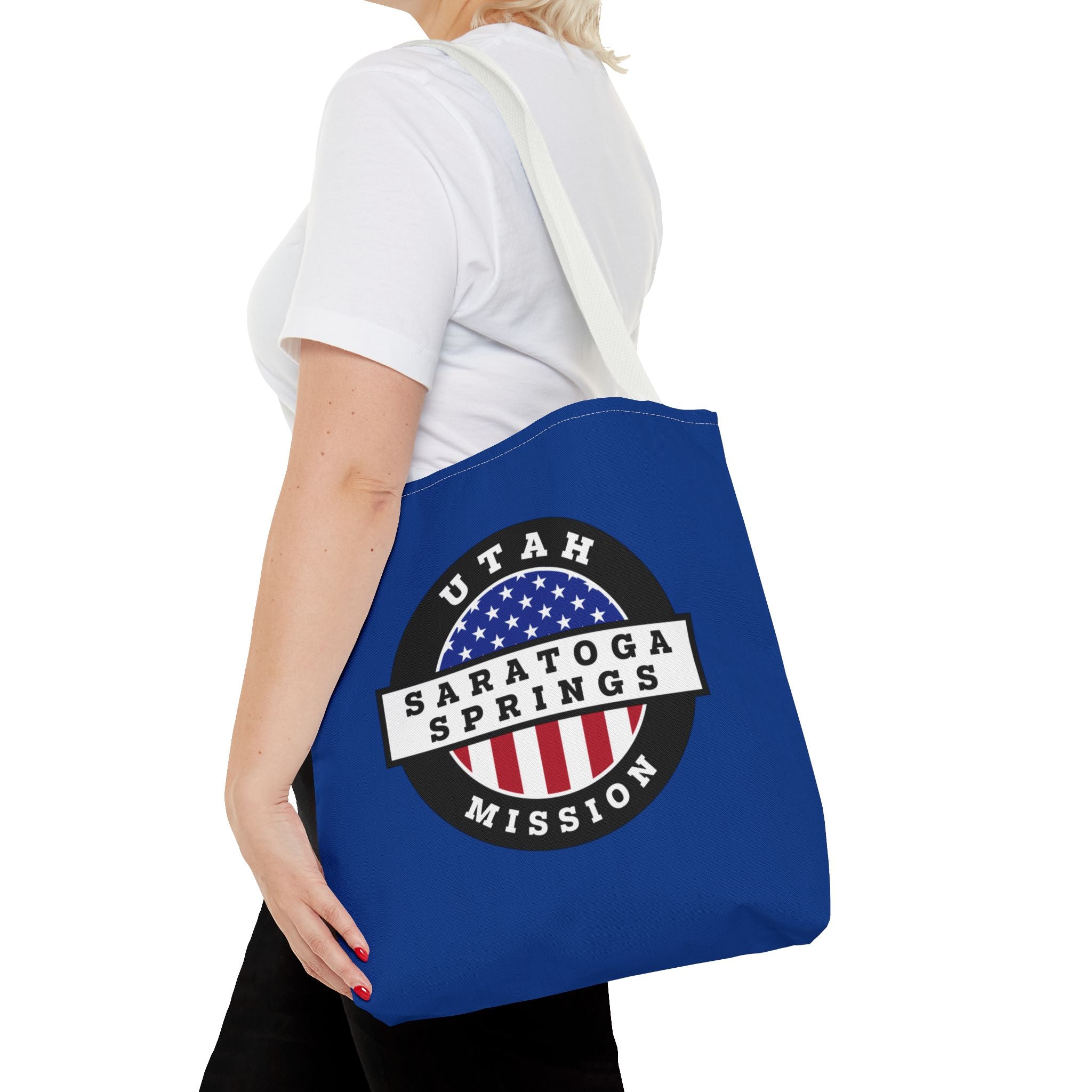 Utah Saratoga Springs Mission USA Flag Logo Tote Bag Blue - Mission Wishlist - LDS Missionary Gift Store