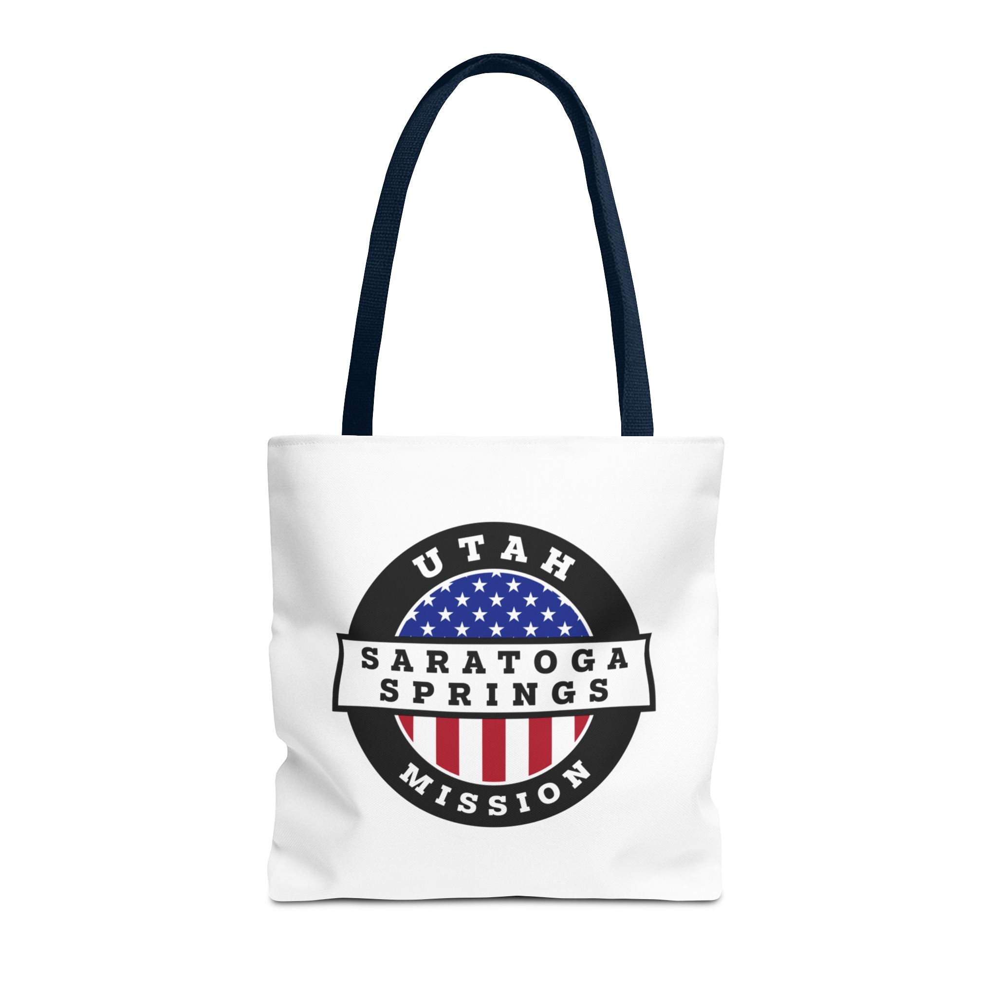 Utah Saratoga Springs Mission USA Flag Logo Tote Bag White - Mission Wishlist - LDS Missionary Gift Store