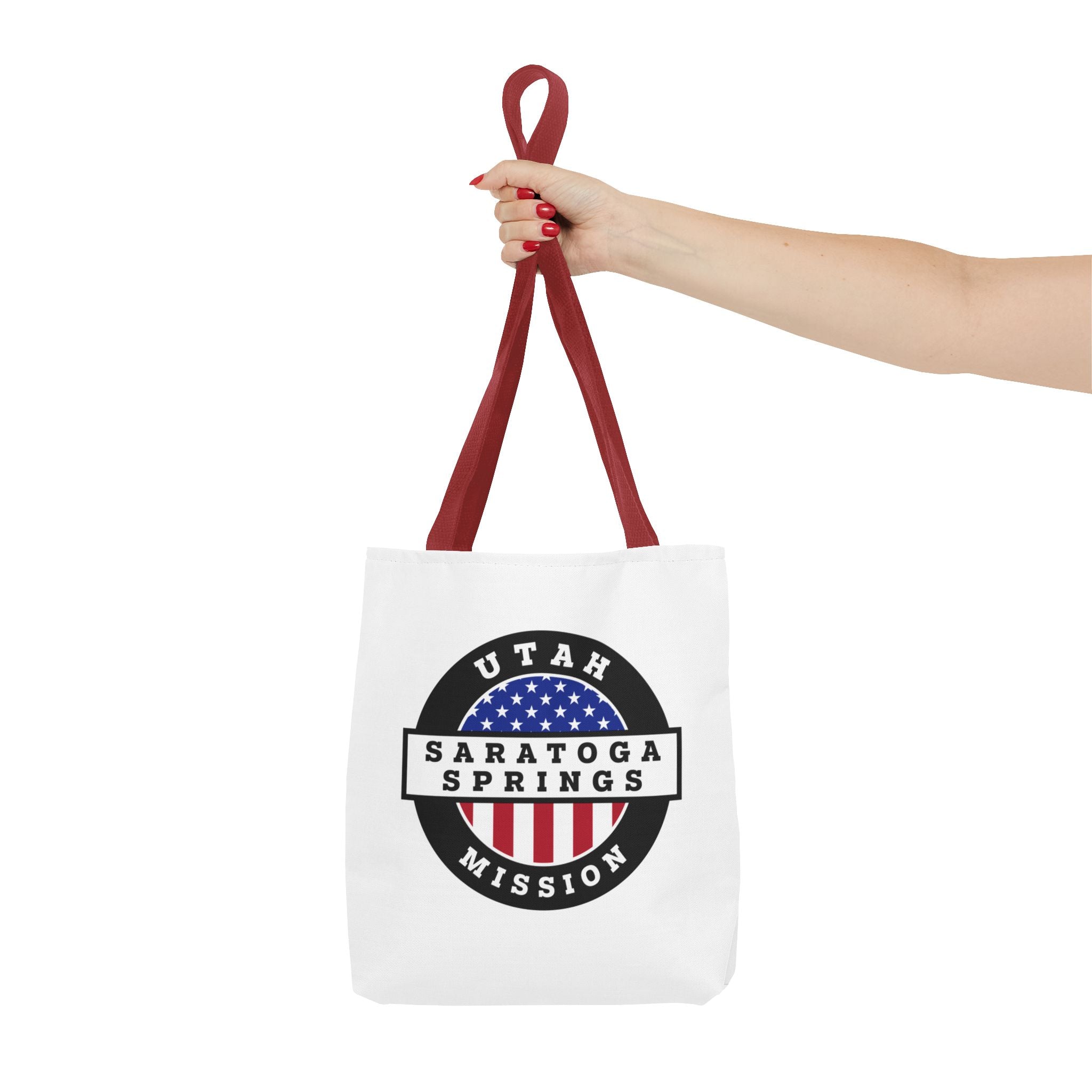 Utah Saratoga Springs Mission USA Flag Logo Tote Bag White - Mission Wishlist - LDS Missionary Gift Store