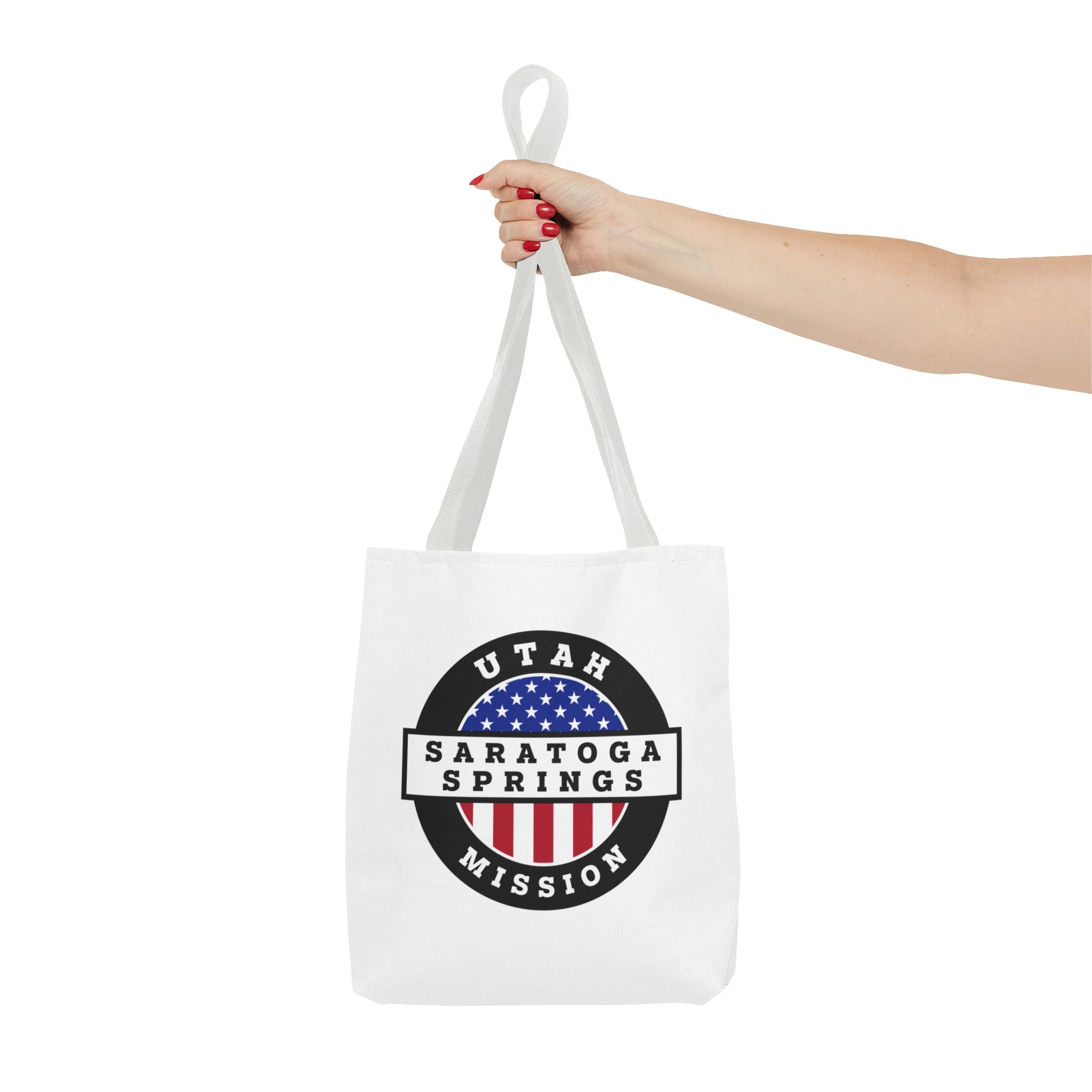 Utah Saratoga Springs Mission USA Flag Logo Tote Bag White - Mission Wishlist - LDS Missionary Gift Store