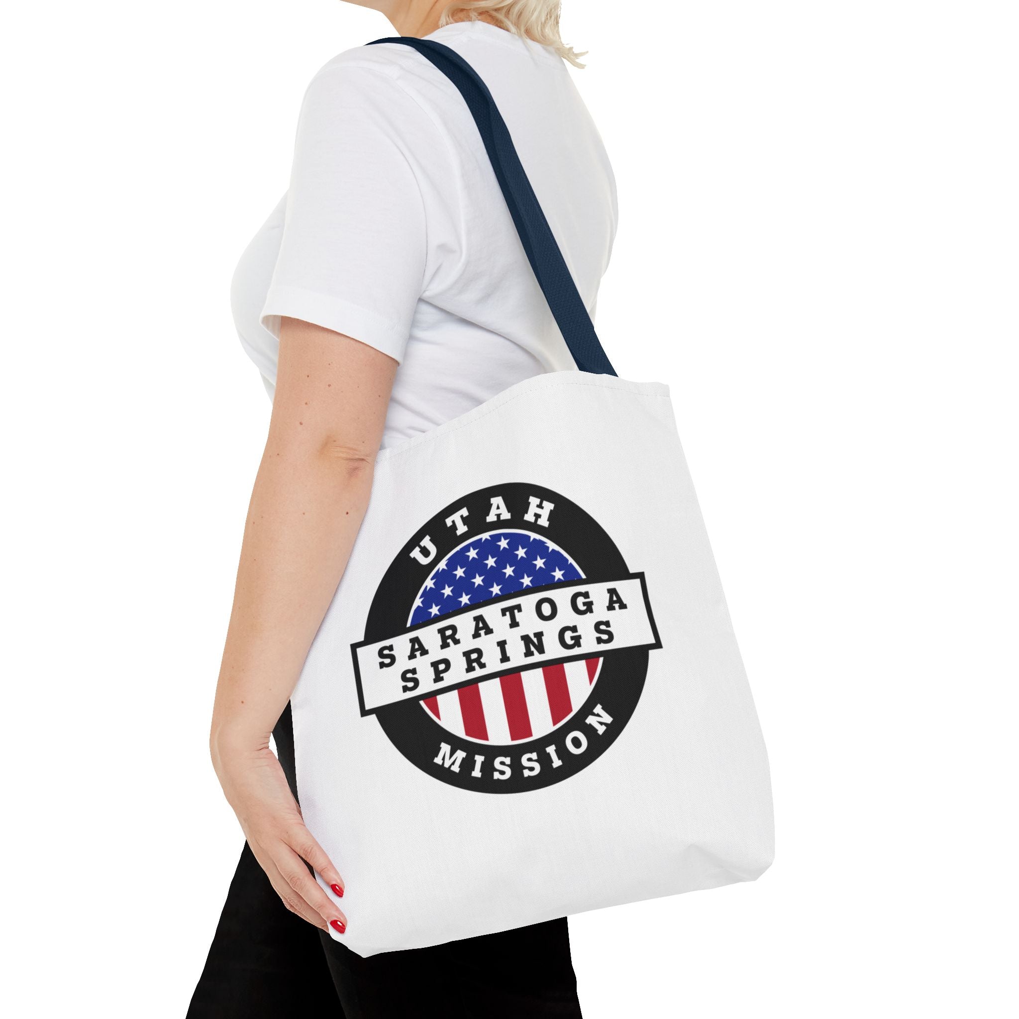 Utah Saratoga Springs Mission USA Flag Logo Tote Bag White - Mission Wishlist - LDS Missionary Gift Store