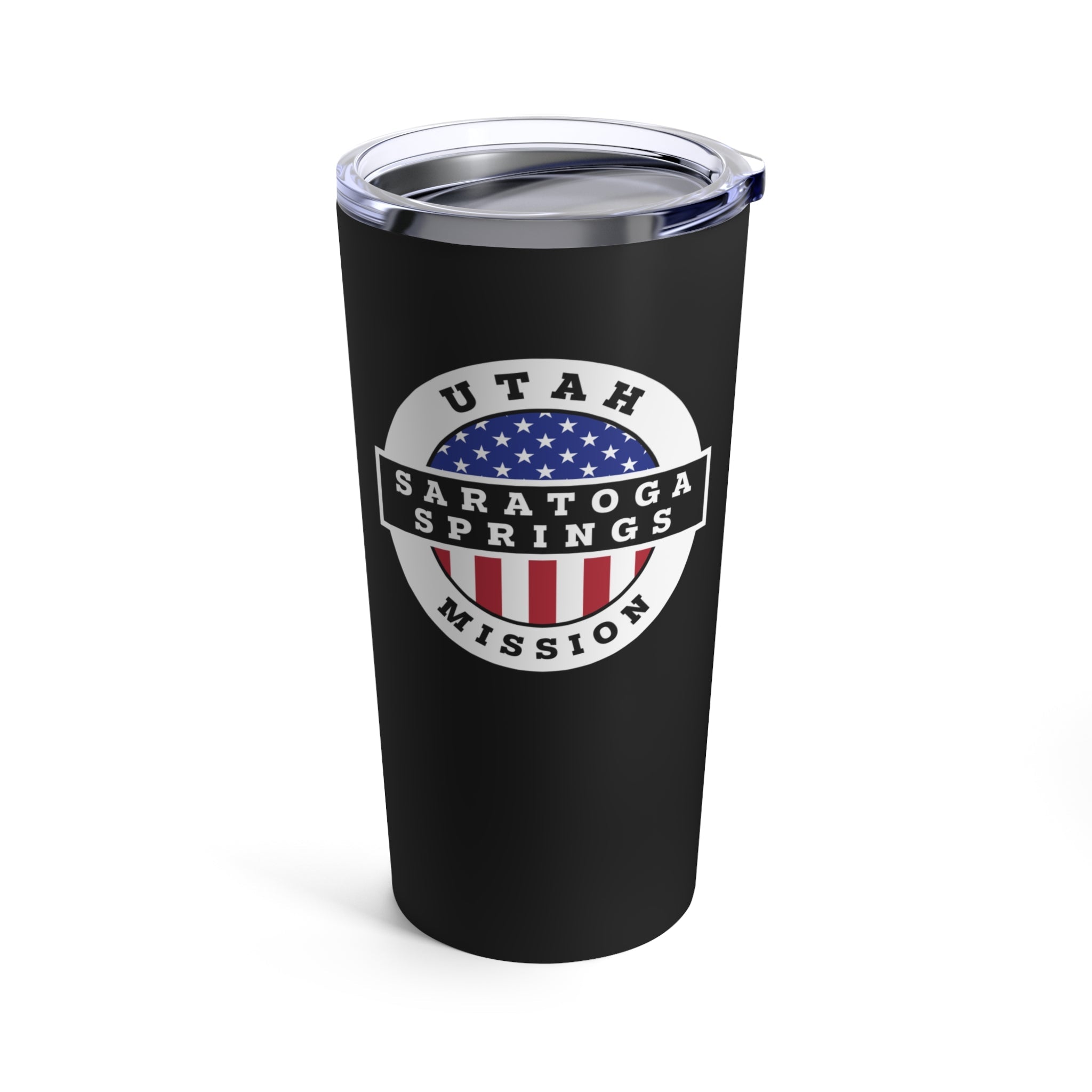 Utah Saratoga Springs Mission USA Flag Logo Tumbler 20oz Black - Mission Wishlist - LDS Missionary Gift Store