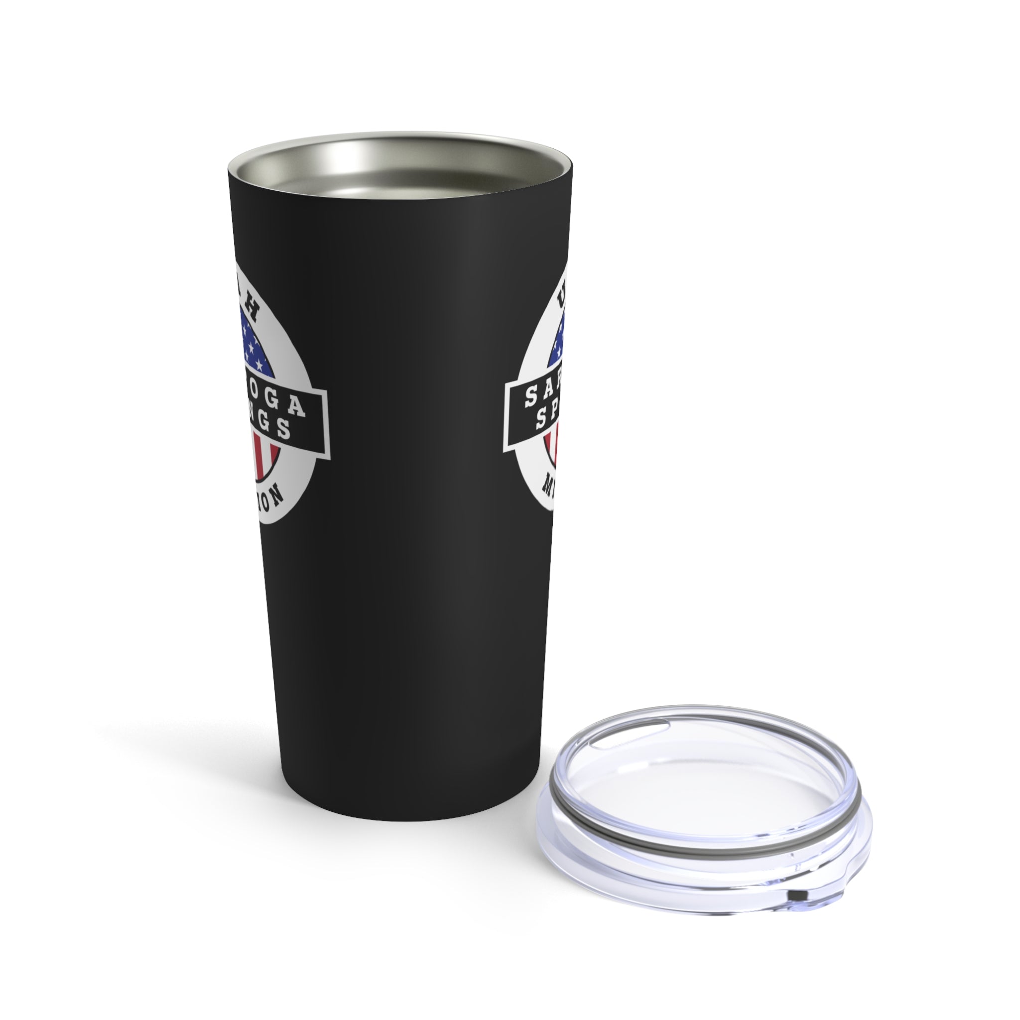 Utah Saratoga Springs Mission USA Flag Logo Tumbler 20oz Black - Mission Wishlist - LDS Missionary Gift Store