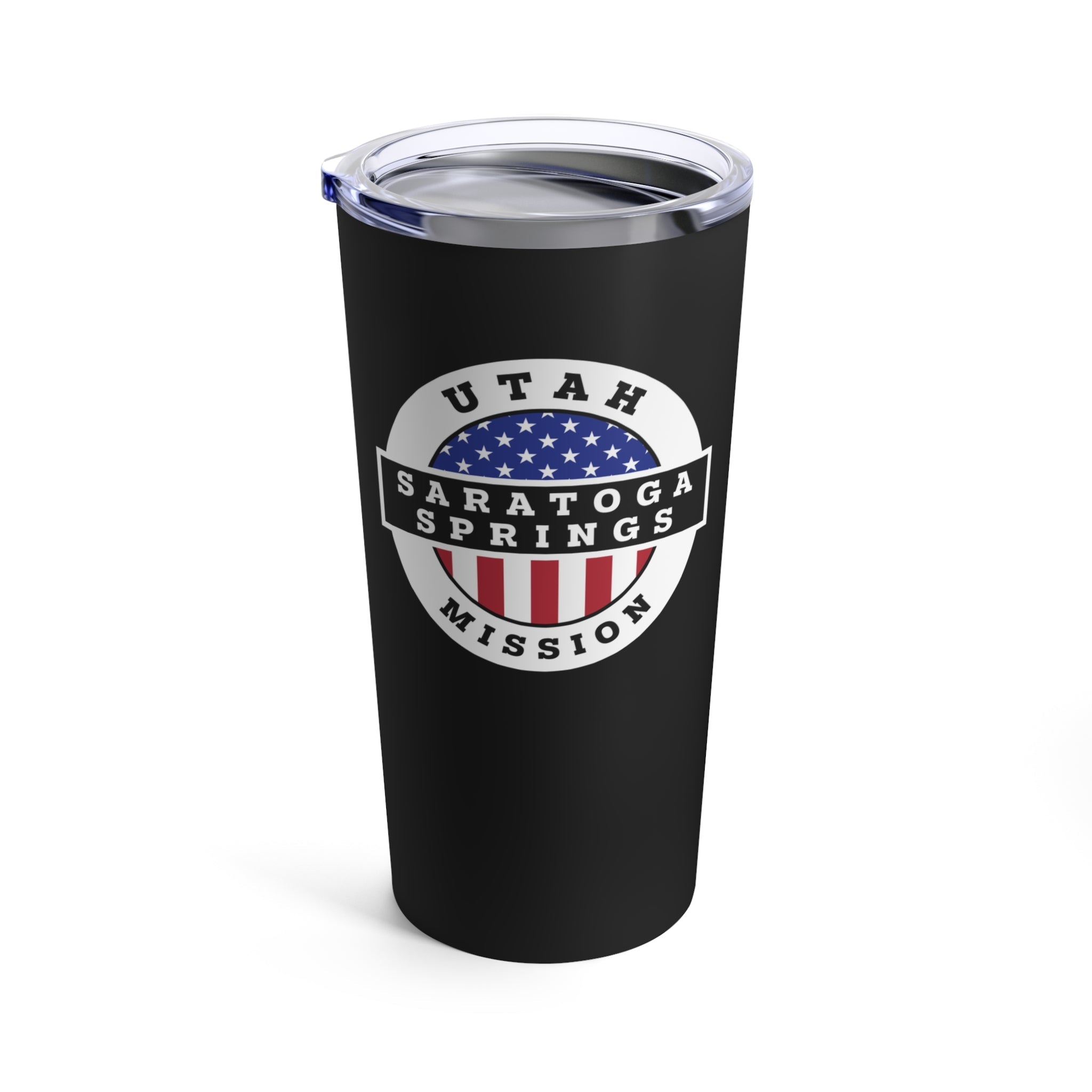 Utah Saratoga Springs Mission USA Flag Logo Tumbler 20oz Black - Mission Wishlist - LDS Missionary Gift Store