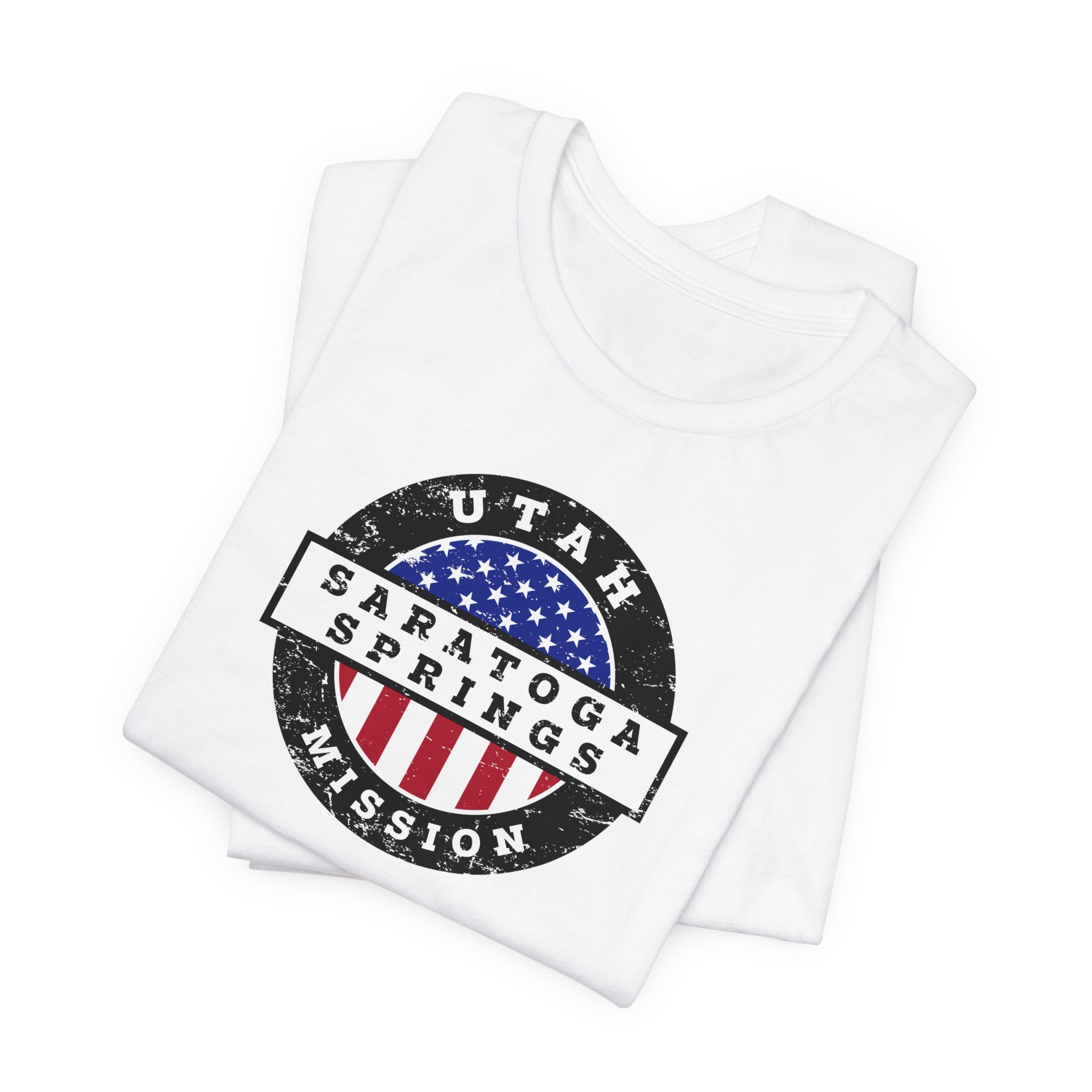 Utah Saratoga Springs Mission Vintage Circular USA Flag T-Shirt - Mission Wishlist - LDS Missionary Gift Store