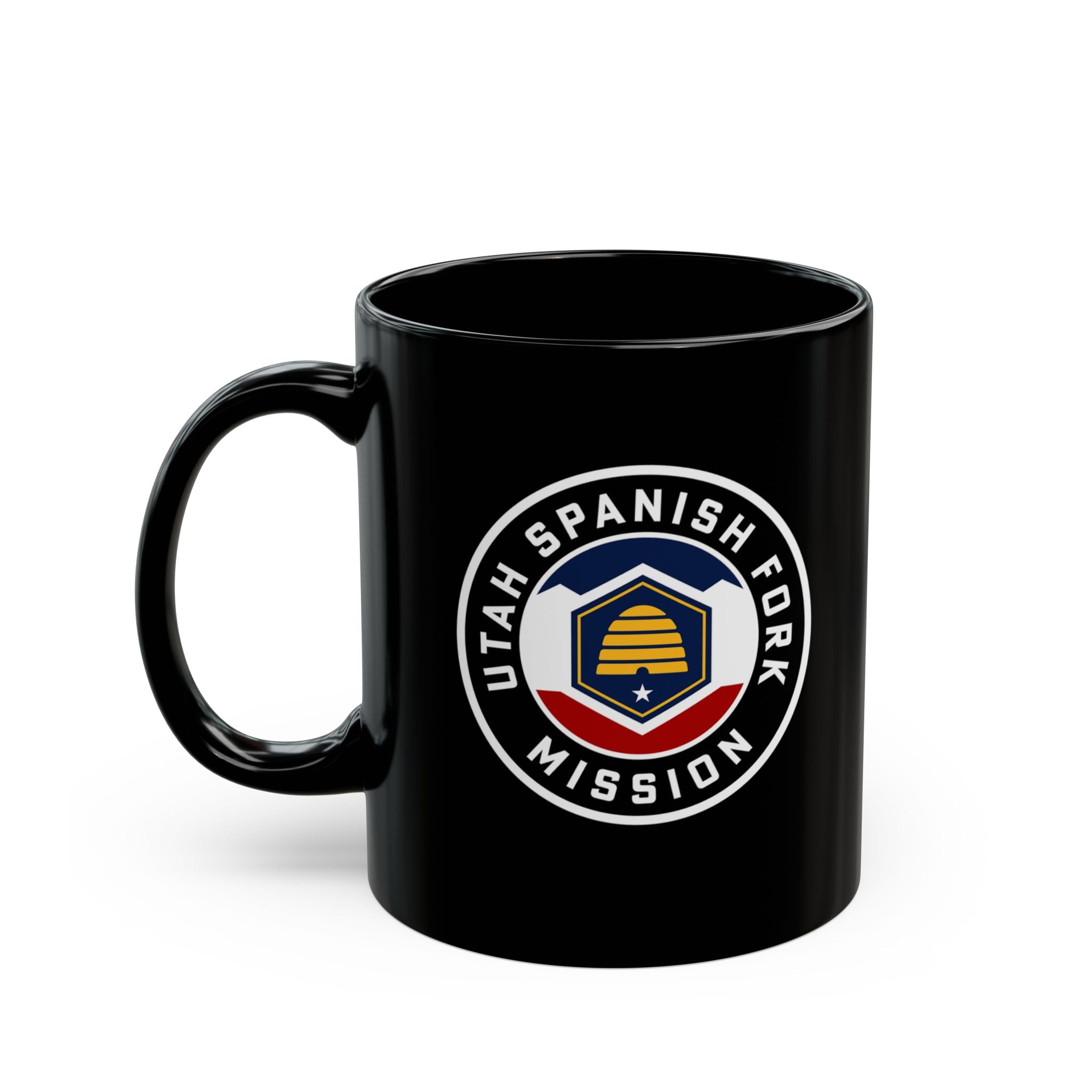 Utah Spanish Fork Mission State Flag Logo Ceramic Mug Black Name - Latter-Day Saint LDS Missionary Gift - Book of Mormon
