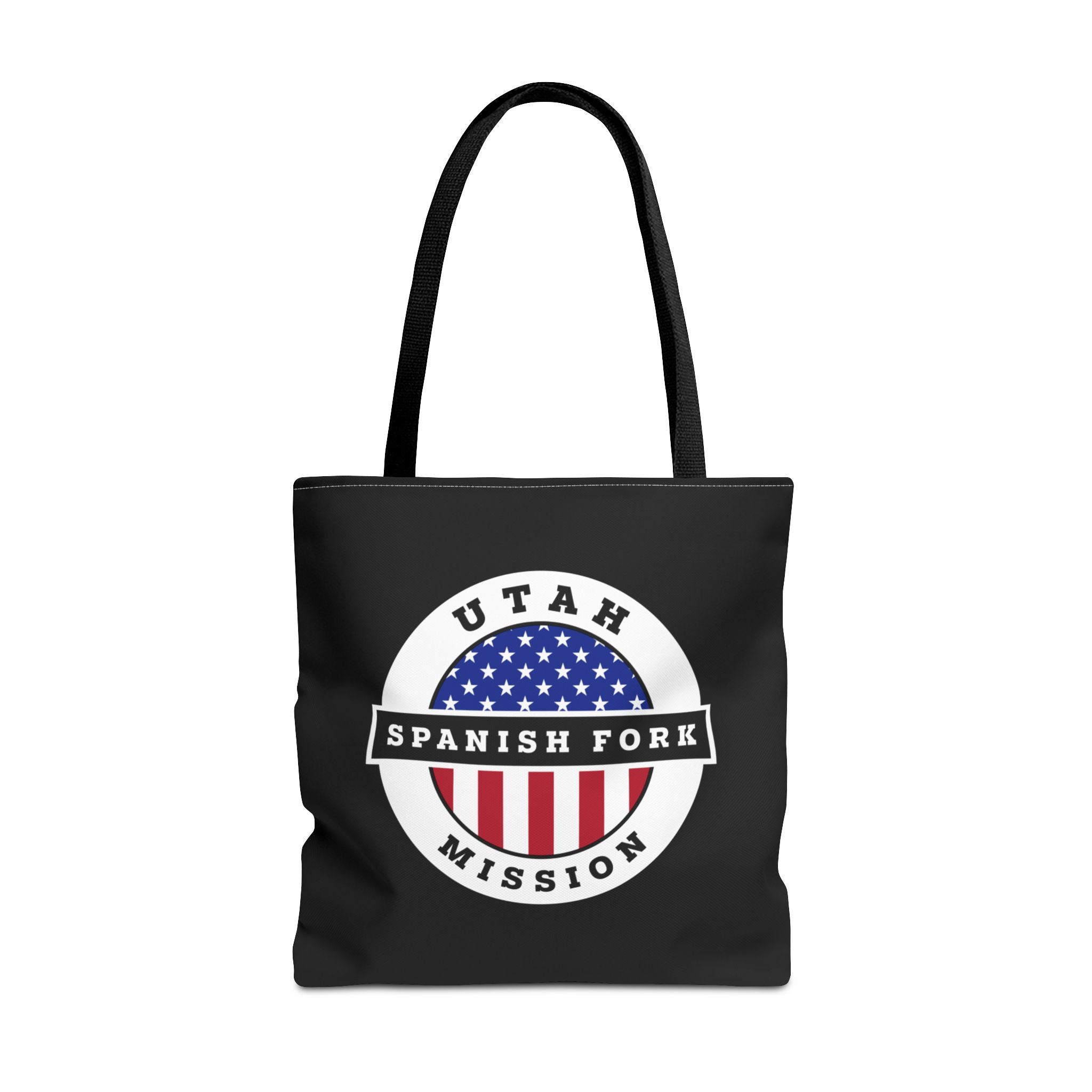 Utah Spanish Fork Mission USA Flag Logo Tote Bag Black - Mission Wishlist - LDS Missionary Gift Store