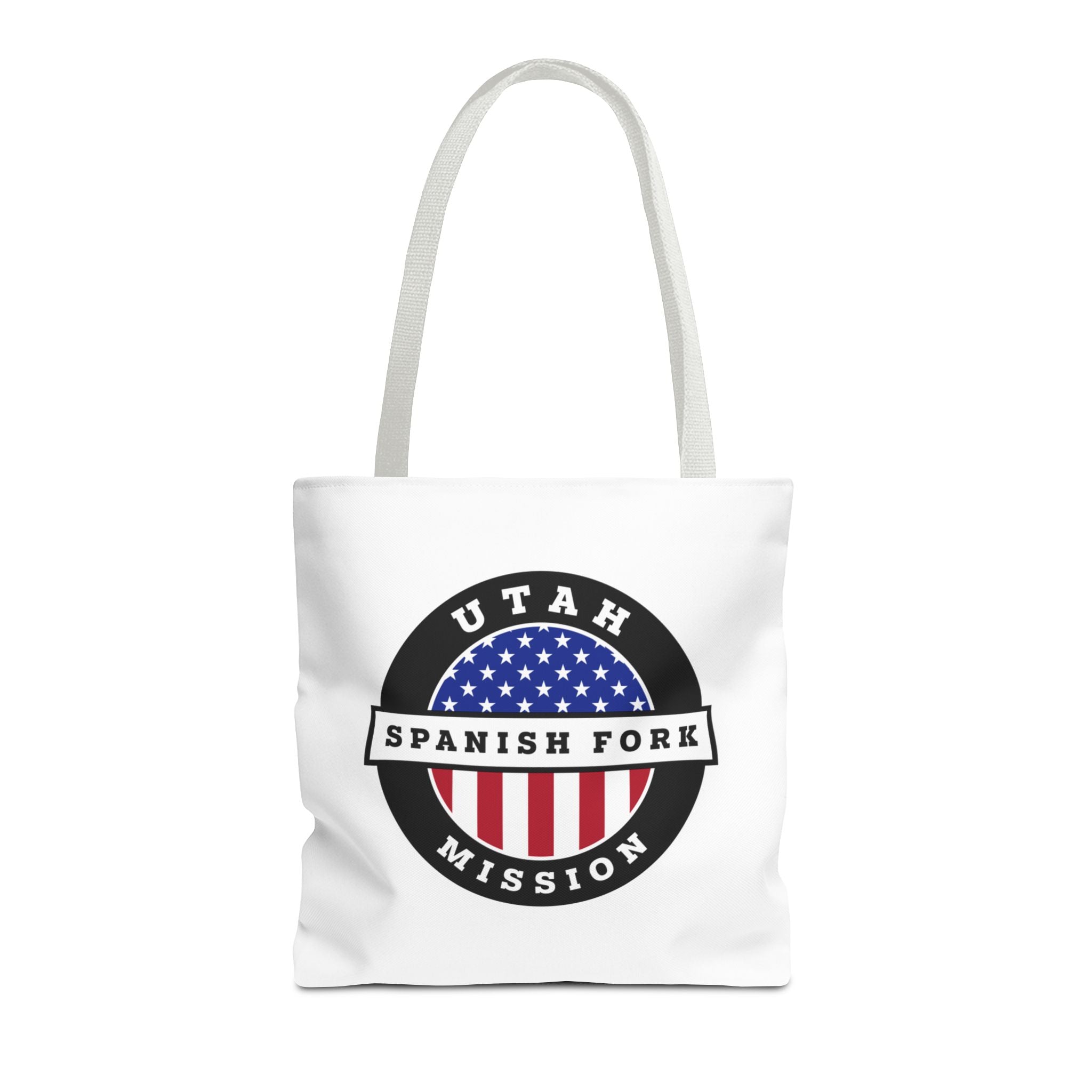 Utah Spanish Fork Mission USA Flag Logo Tote Bag White - Latter-Day Saint LDS Missionary Gift - Book of Mormon
