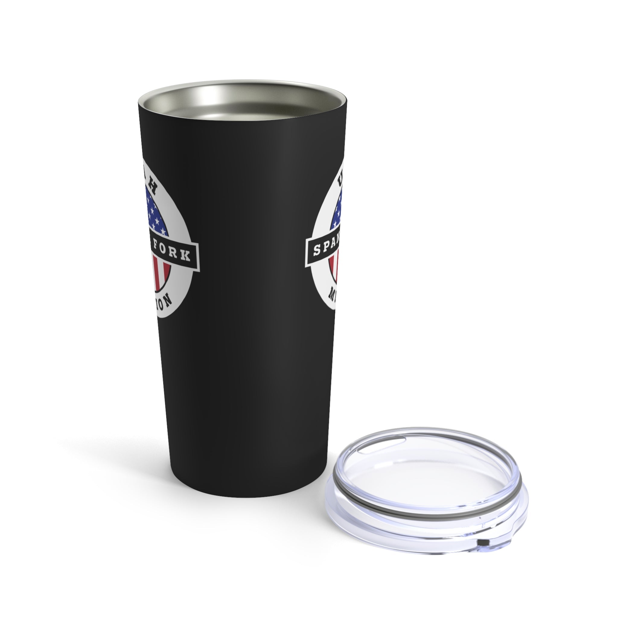 Utah Spanish Fork Mission USA Flag Logo Tumbler 20oz Black - Latter-Day Saint LDS Missionary Gift - Book of Mormon