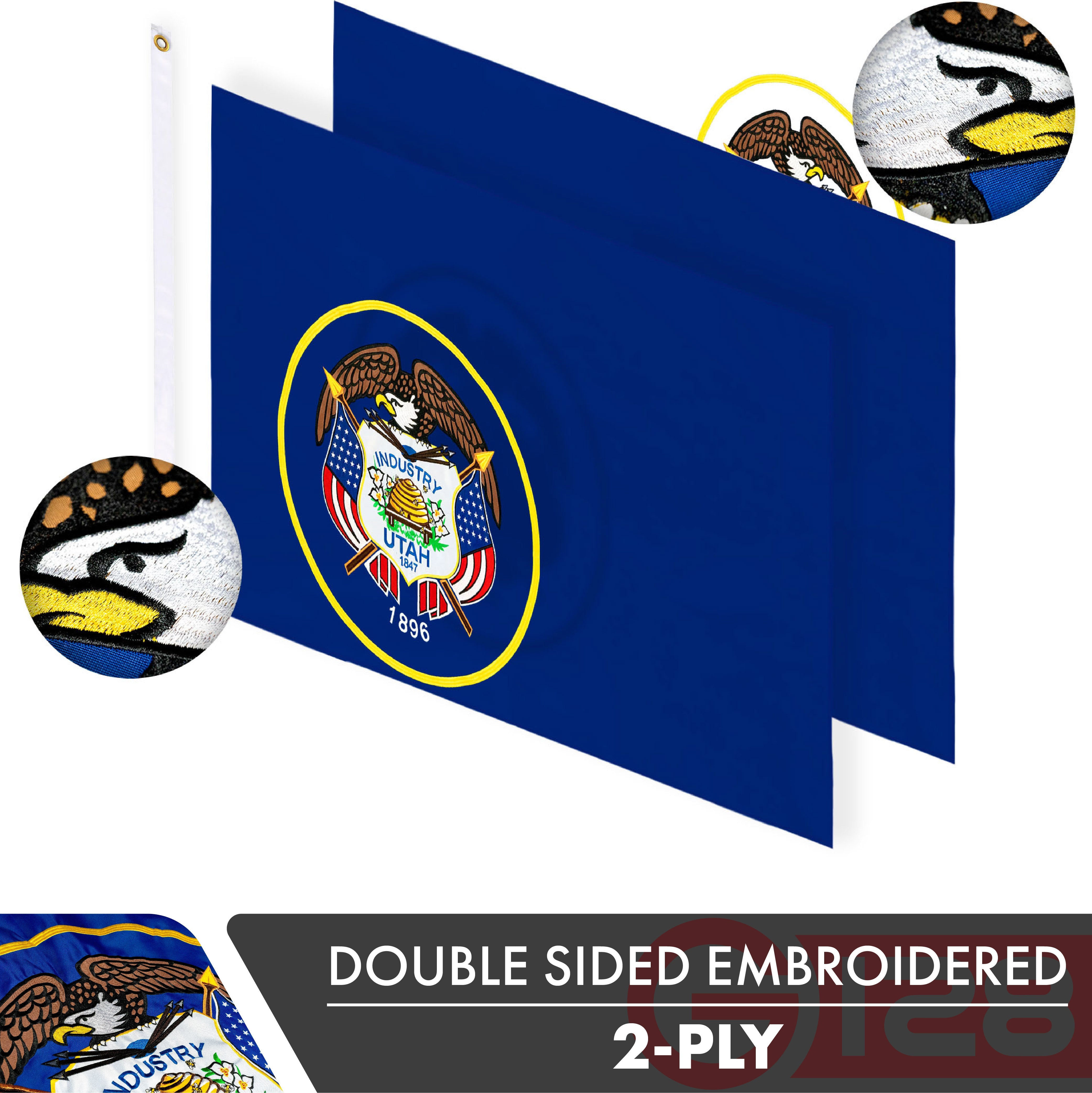 Utah State Flag 210D Embroidered Polyester 3x5 Ft - Double Sided 2ply