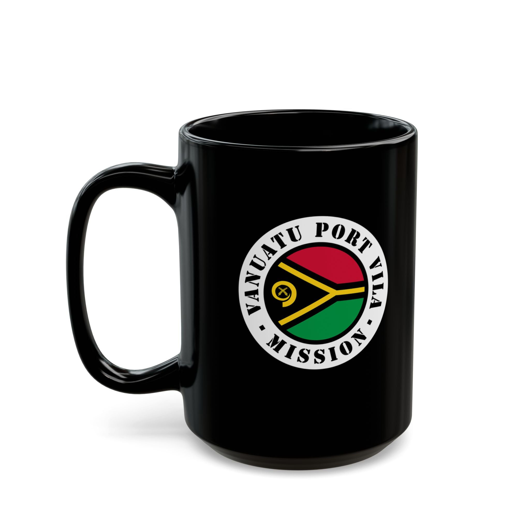 Vanuatu Port Vila Mission Circular Flag Black Ceramic Mug - Mission Wishlist - LDS Missionary Gift Store
