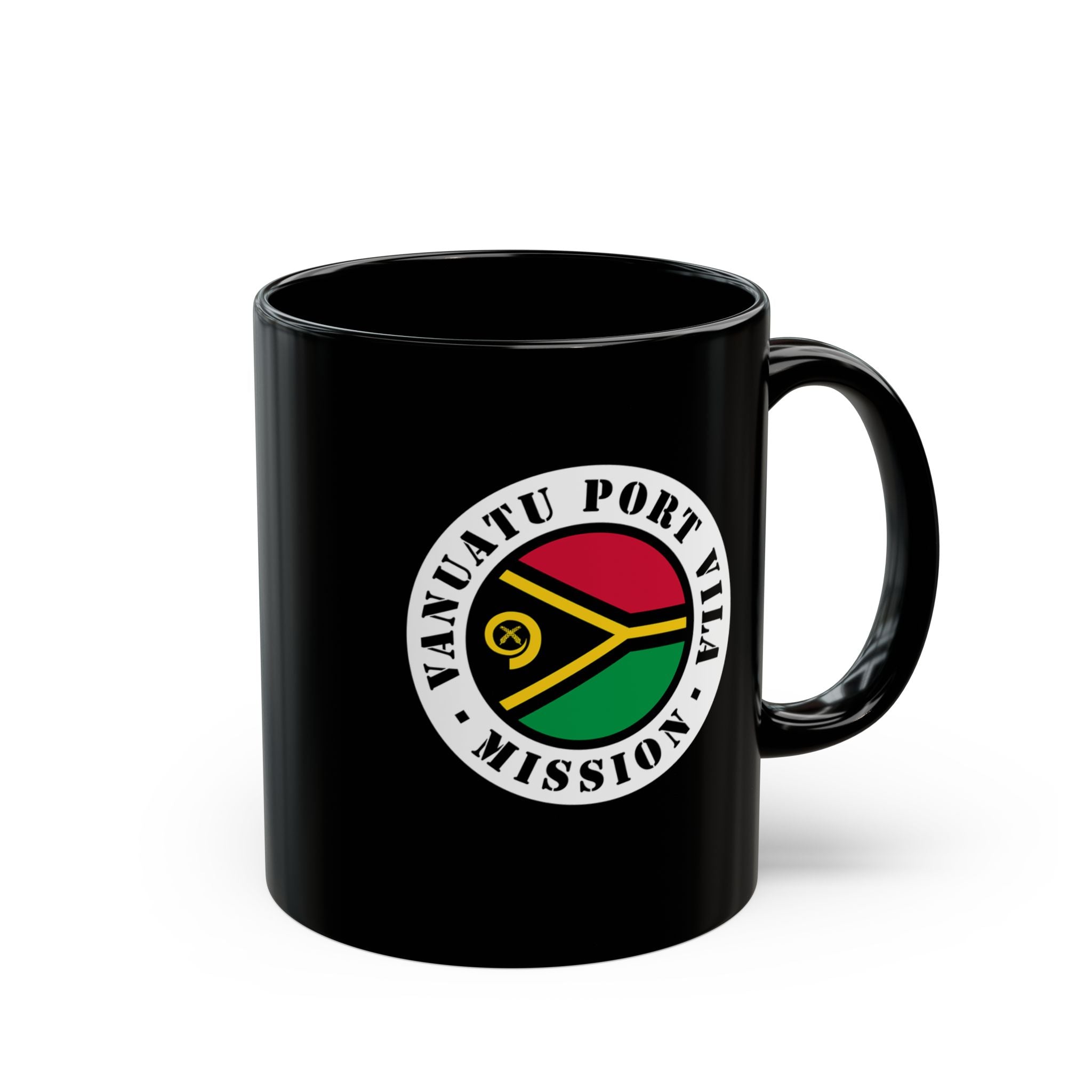 Vanuatu Port Vila Mission Circular Flag Black Ceramic Mug - Mission Wishlist - LDS Missionary Gift Store